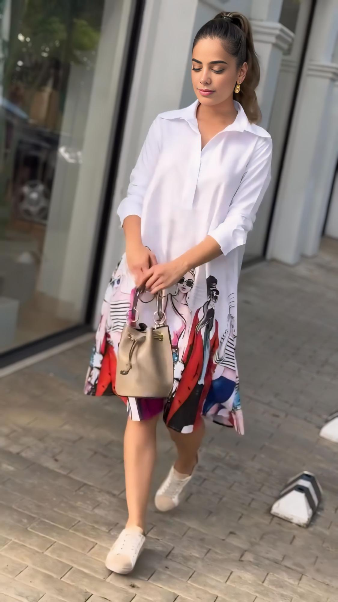 White Printed Casual Dress