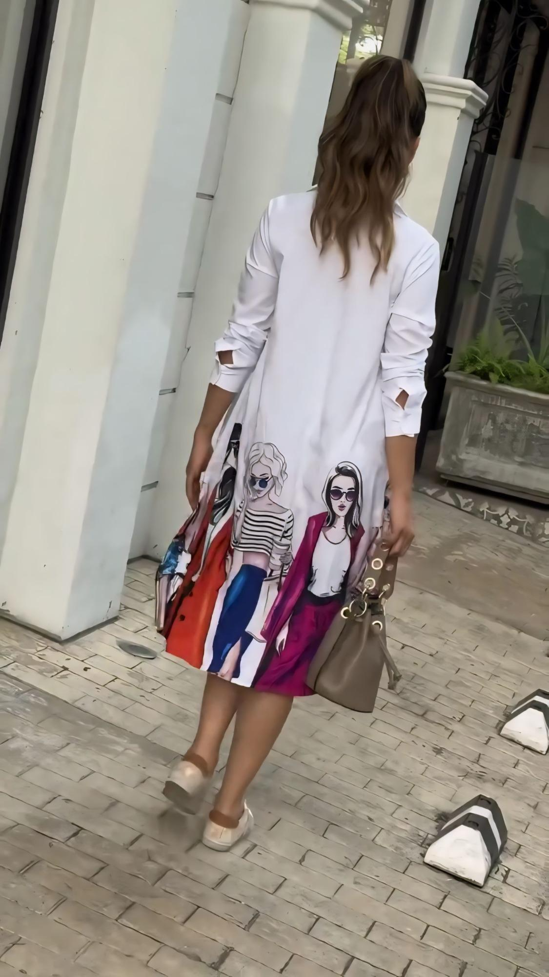 White Printed Casual Dress