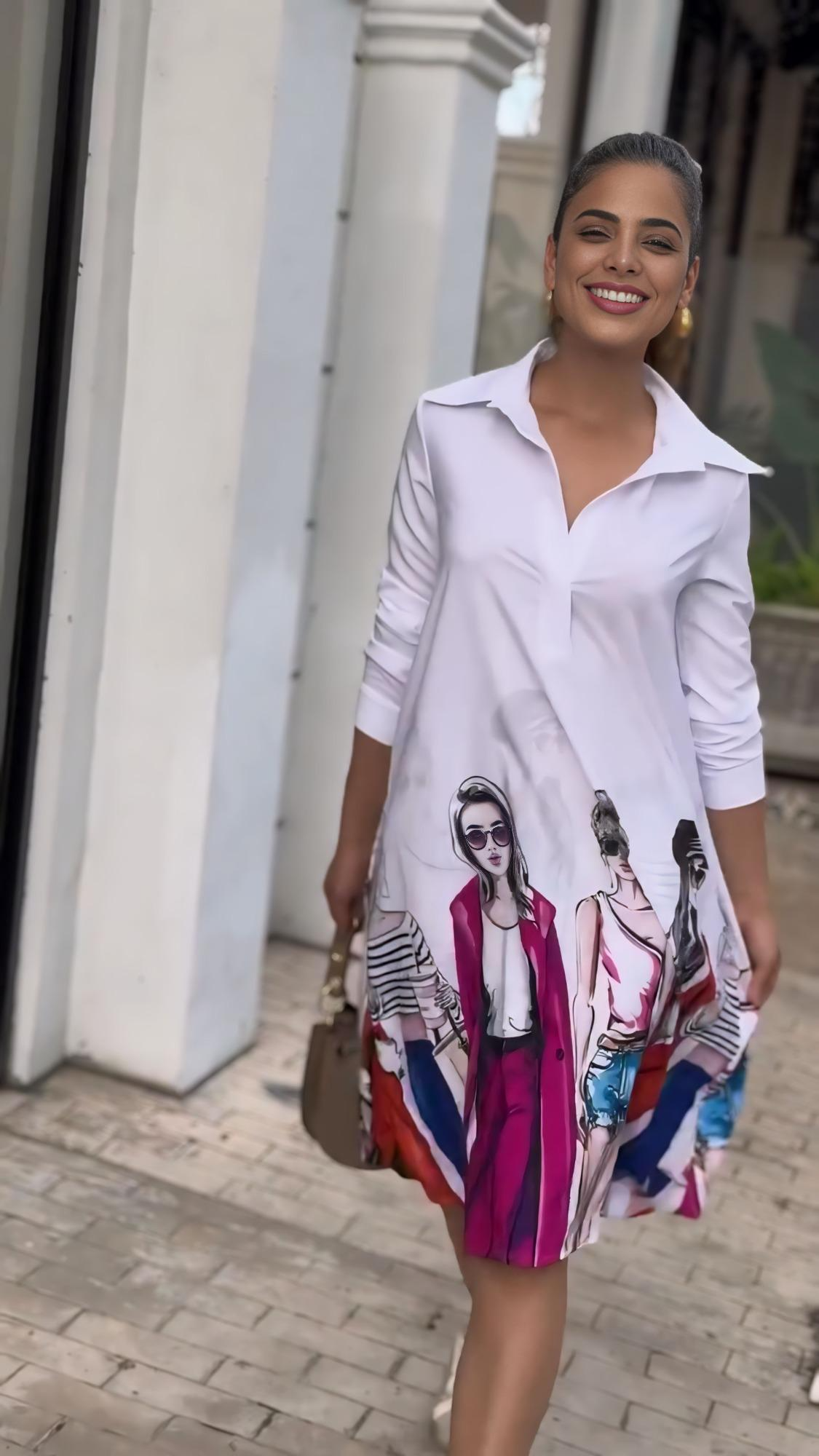 White Printed Casual Dress
