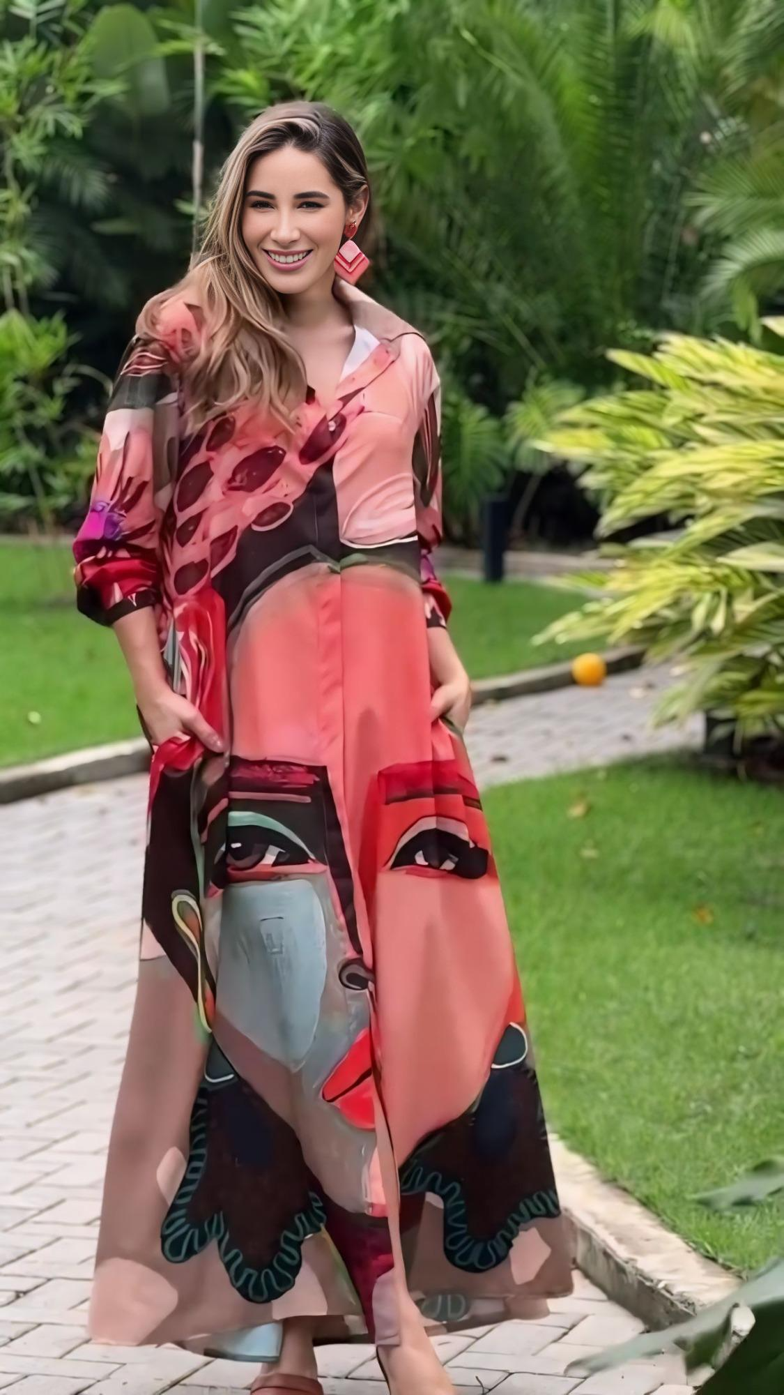 Shirt Dress With Multicoloured Face Print
