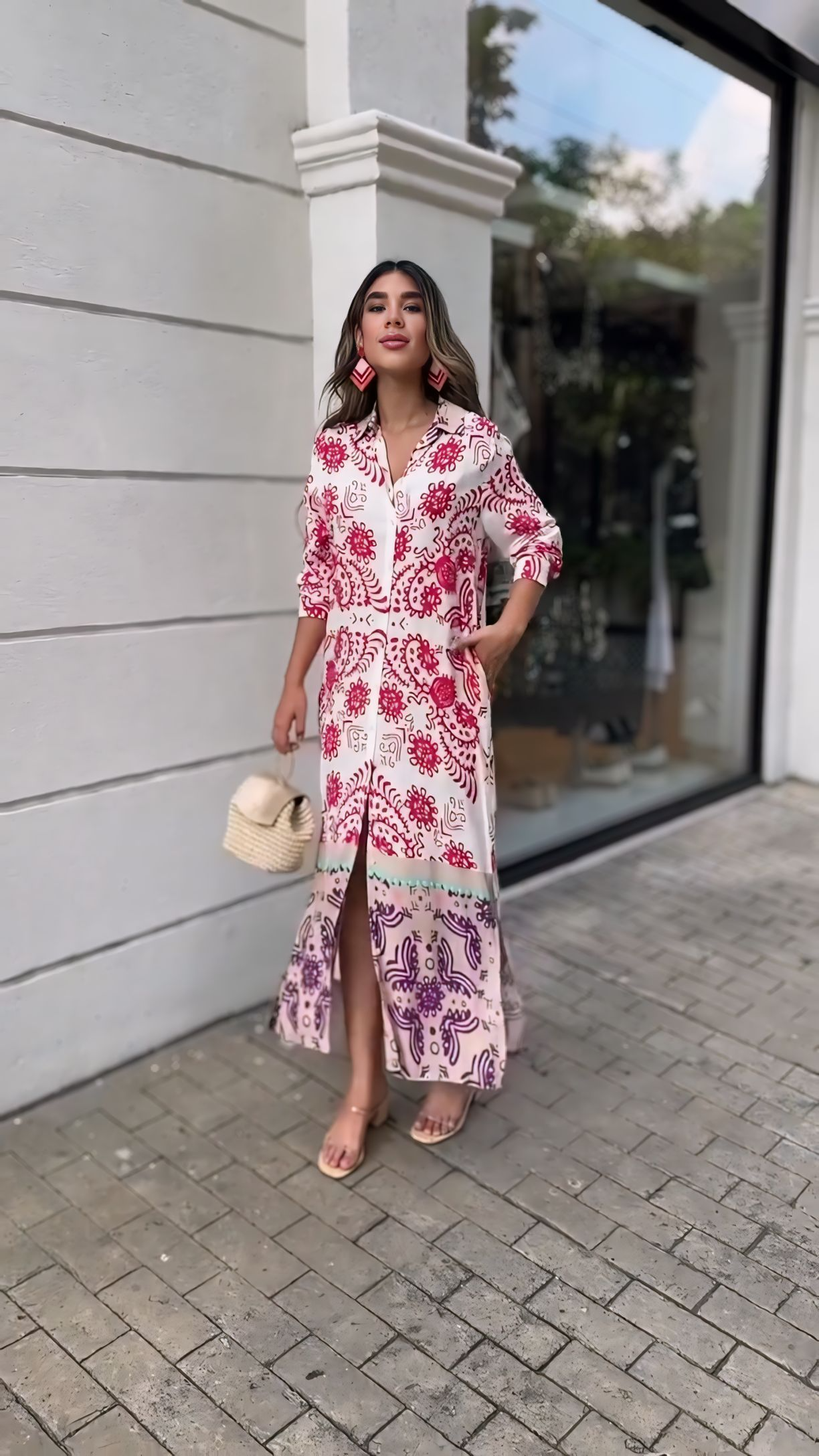 Beautiful Printed Maxi Shirt Dress