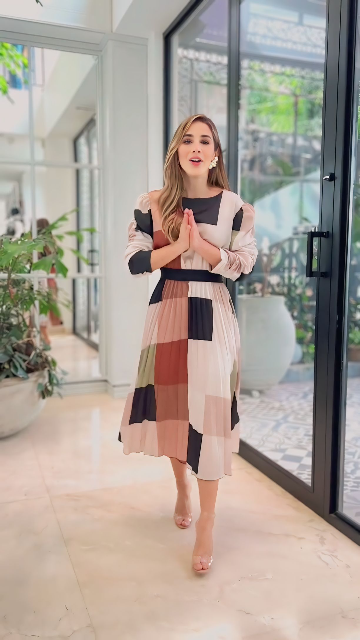 Printed Long Dress With Crush Pattern