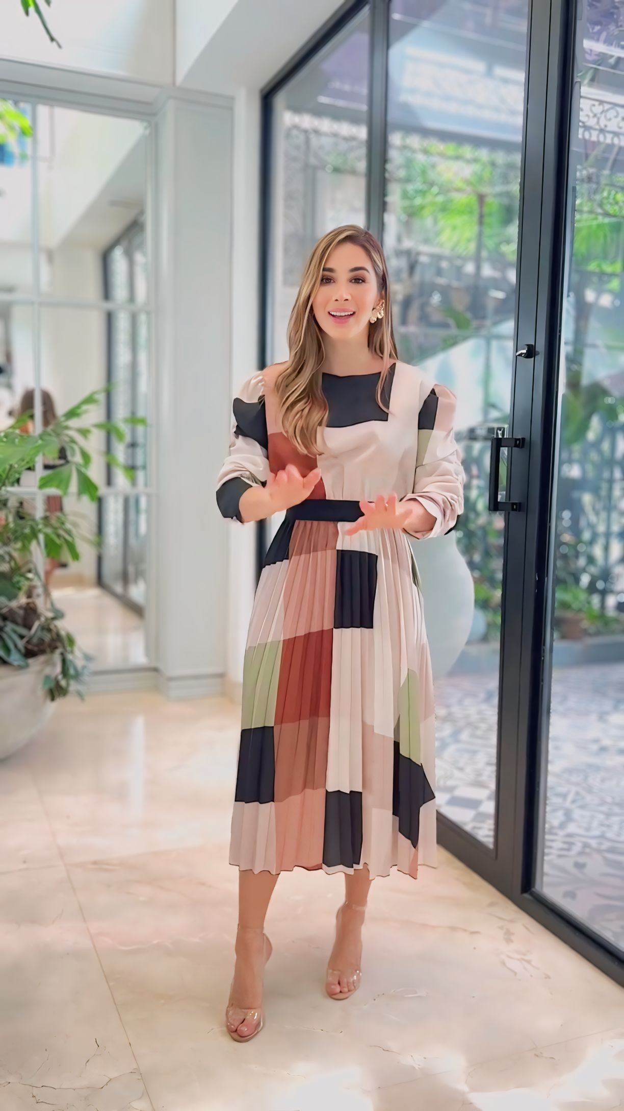 Printed Long Dress With Crush Pattern