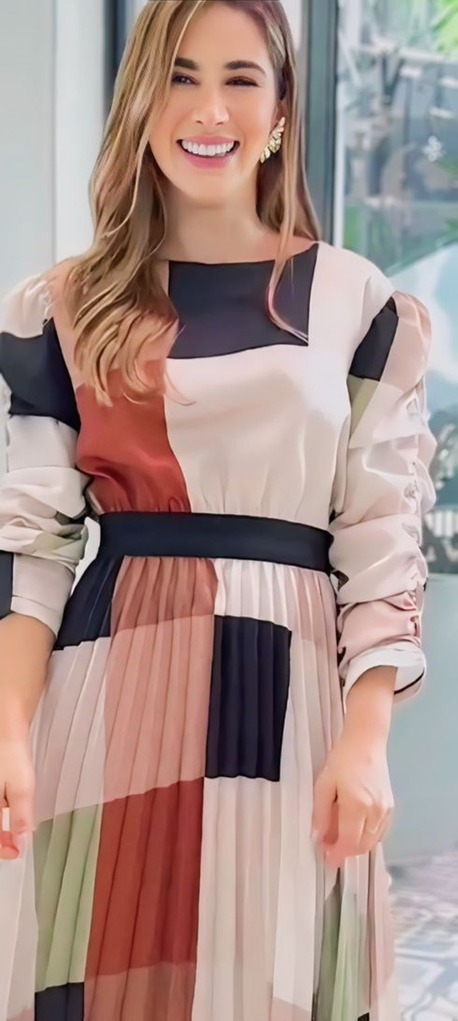 Printed Long Dress With Crush Pattern