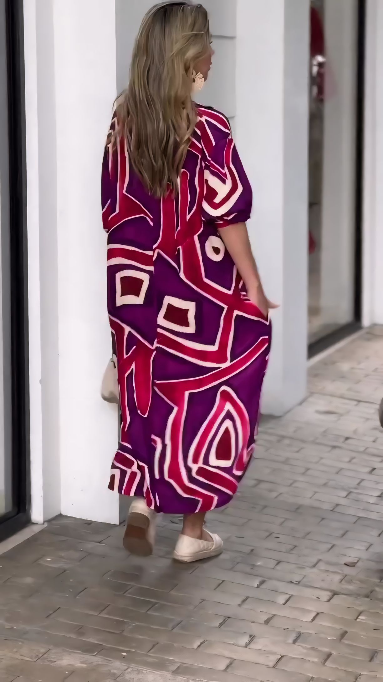 Dark Purple Printed Dress With Pockets