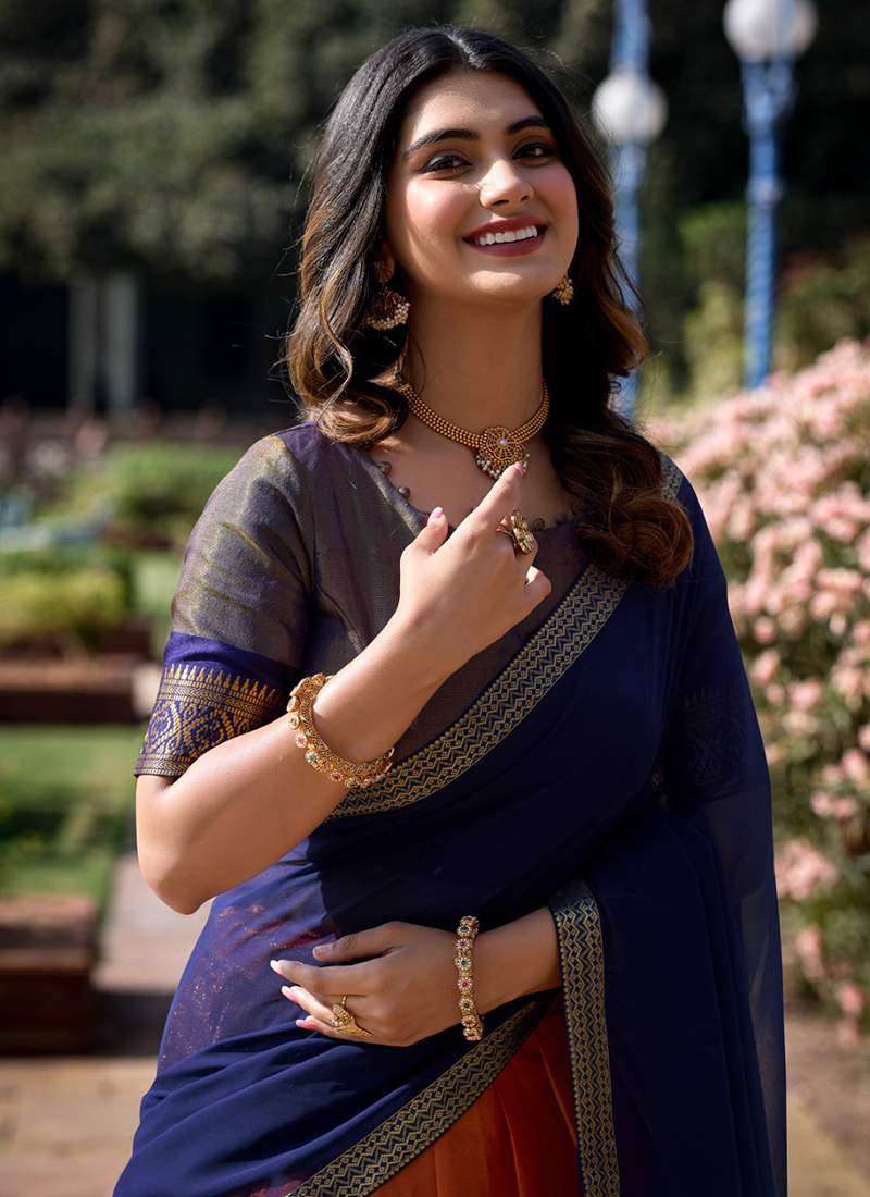Orange Kanchipuram Weaving Traditional Wear Lehenga Choli