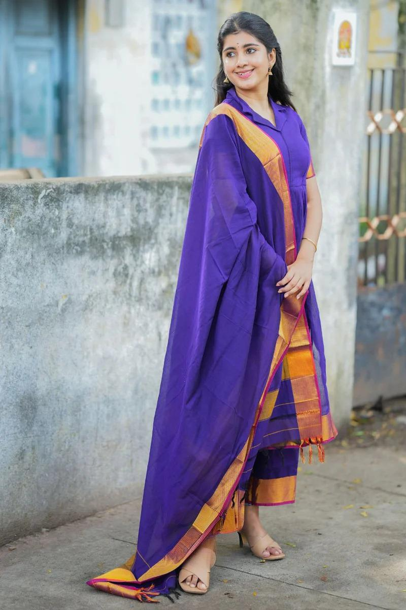 Handloom Suit Set in Purple