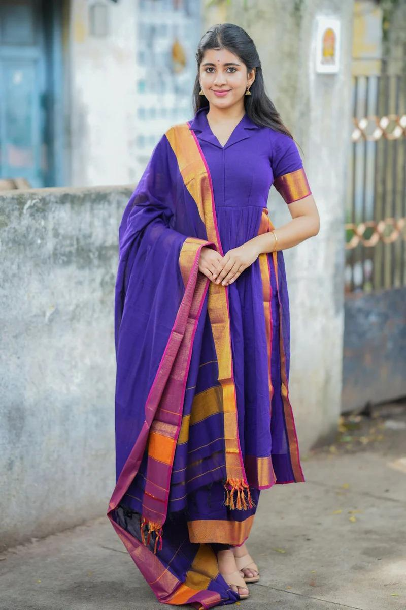 Handloom Suit Set in Purple