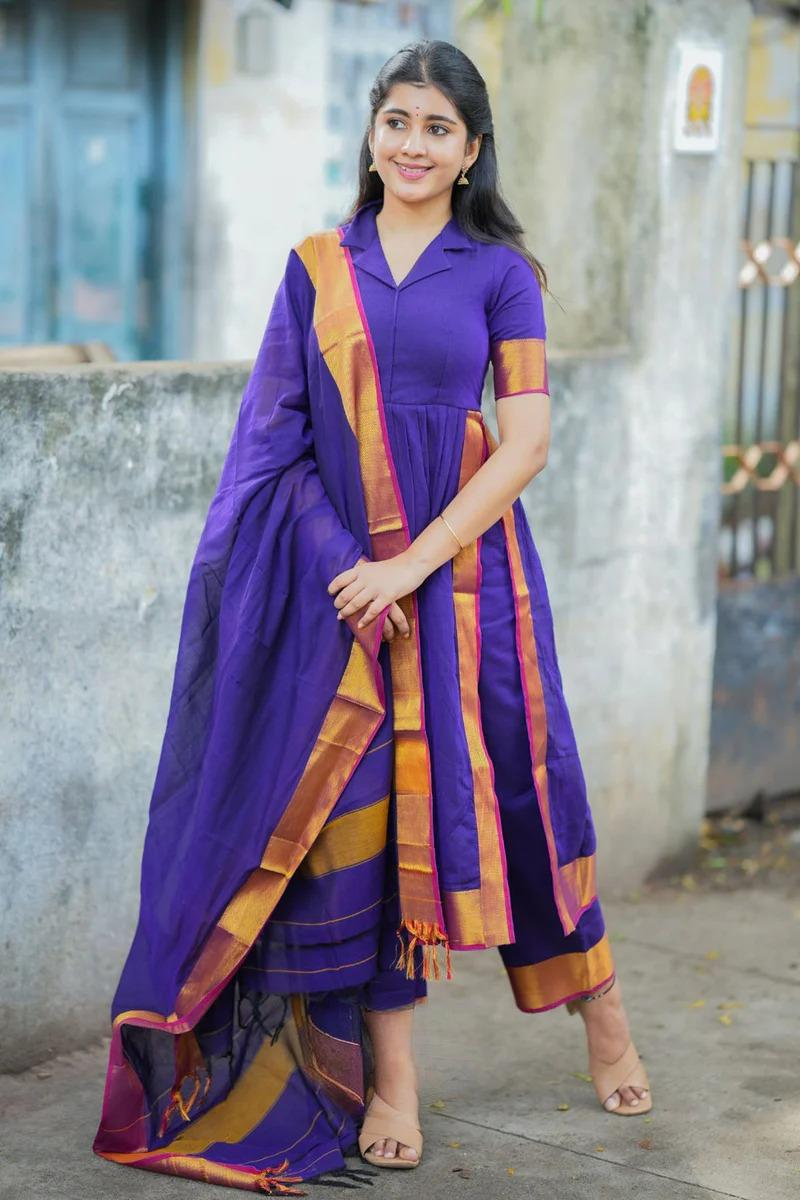 Handloom Suit Set in Purple