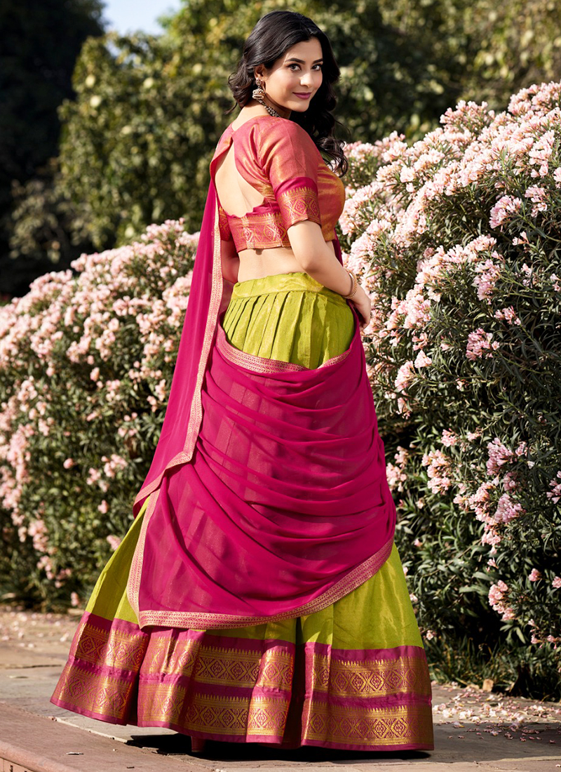 Pista Green Kanchipuram Weaving Traditional Wear Lehenga
