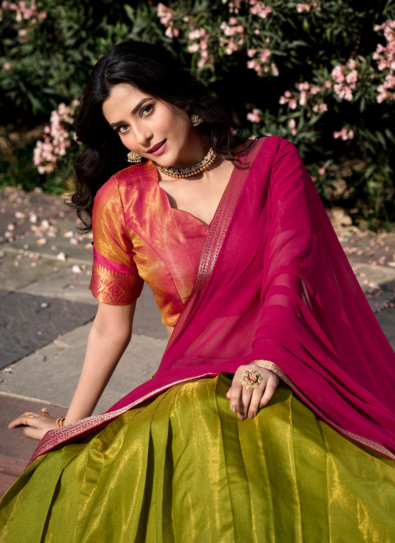 Pista Green Kanchipuram Weaving Traditional Wear Lehenga