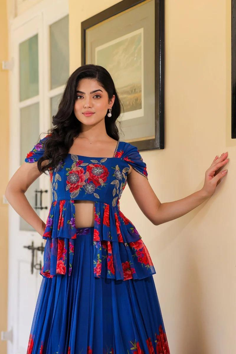 Floral Indo Western in Royal Blue