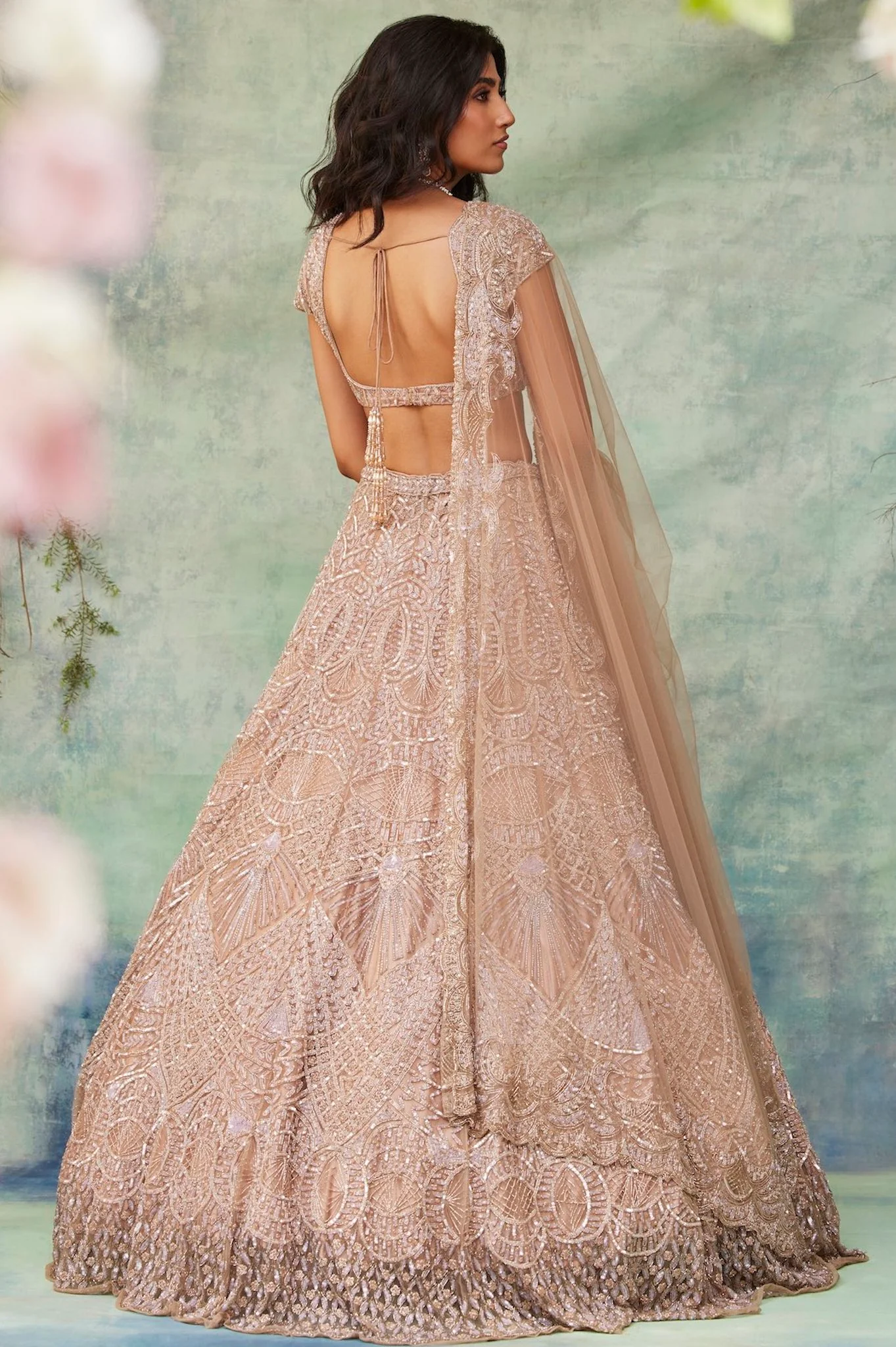 Lavender Hand-embroidered On Tissue Fabric With Crystals, Cutdana, Sequin, Thread, Beads Detailing Lehenga