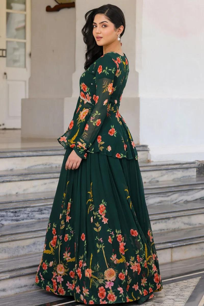 Floral Indo Western In Green