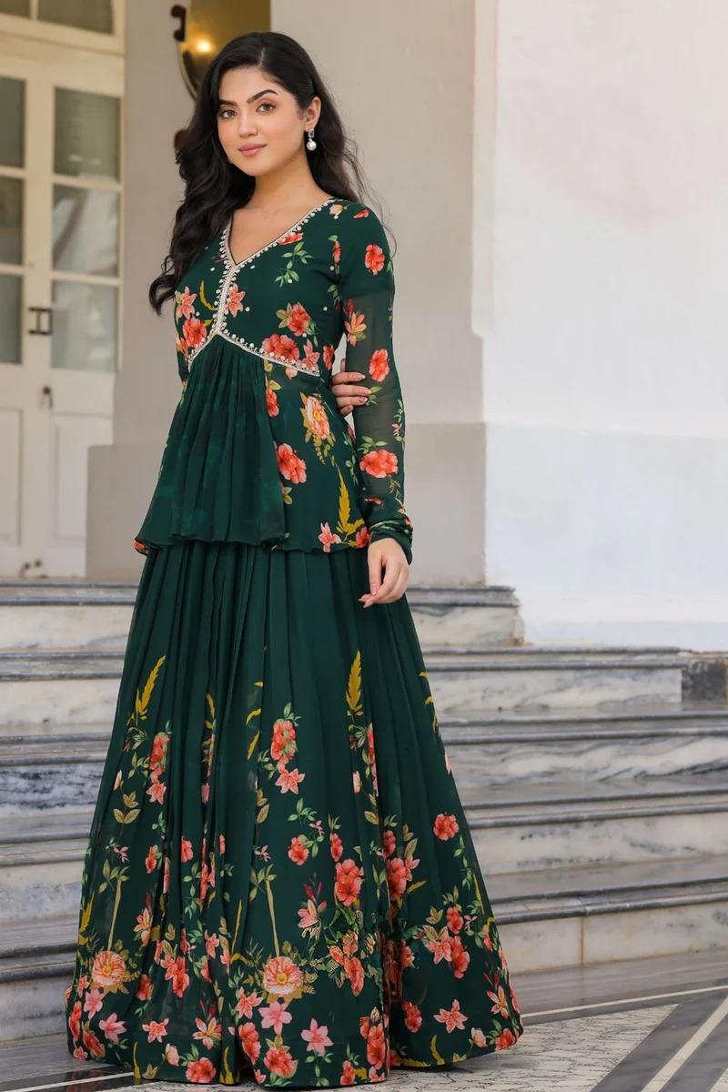 Floral Indo Western In Green