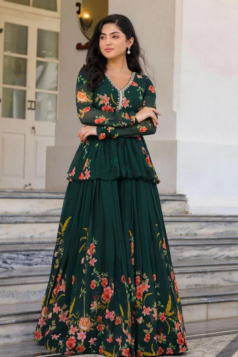 Floral Indo Western In Green
