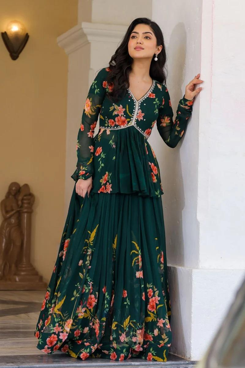 Floral Indo Western In Green
