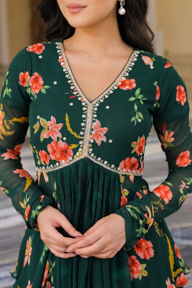 Floral Indo Western In Green