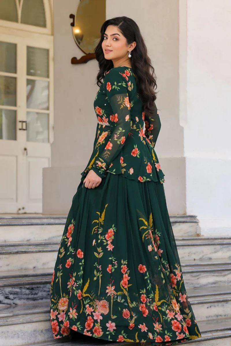 Floral Indo Western In Green