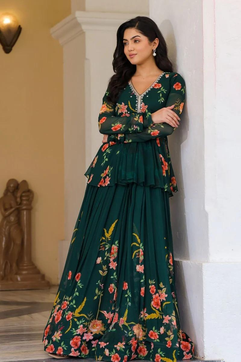 Floral Indo Western In Green