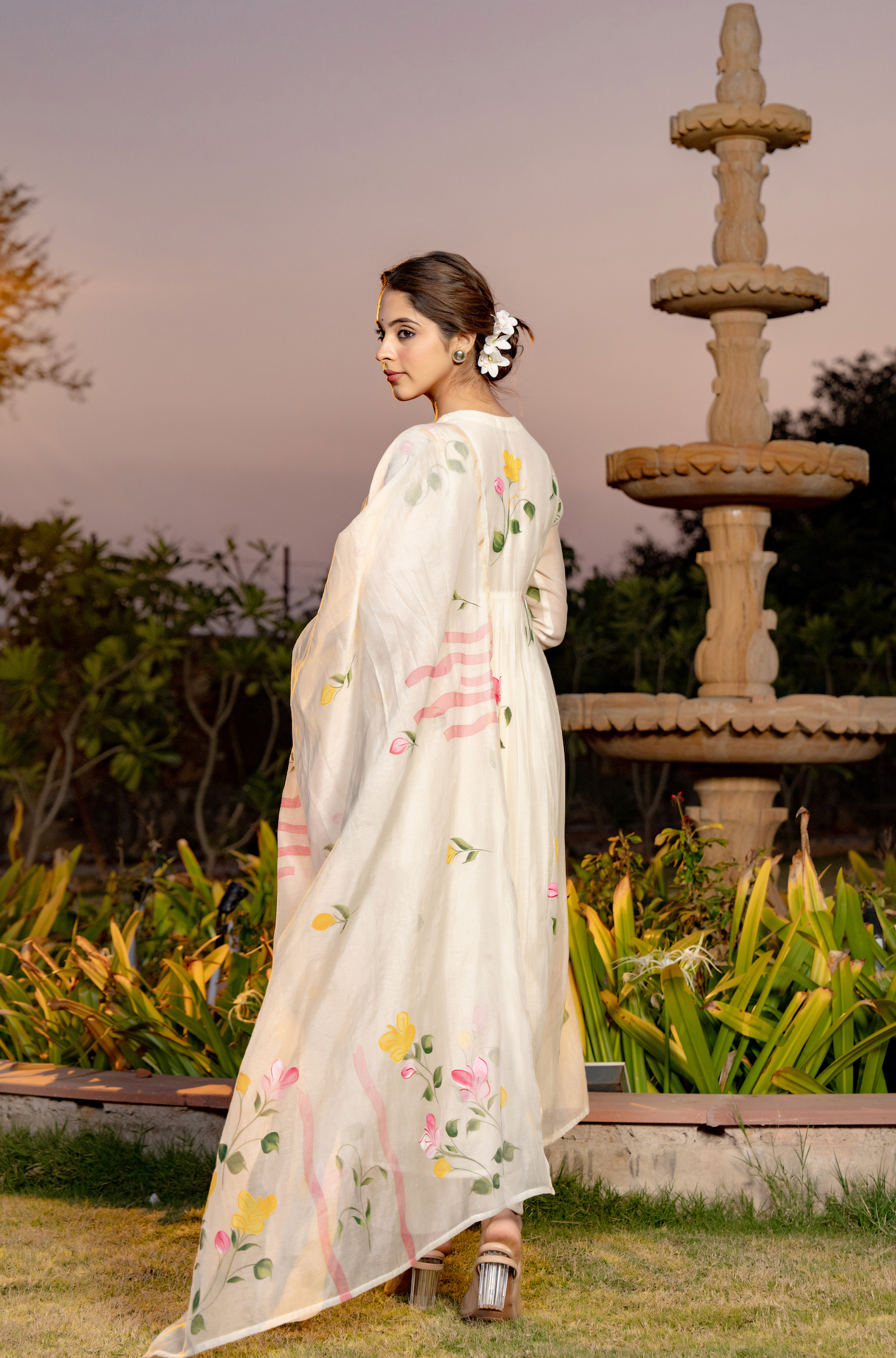 Ivory Floral Chanderi Suit Set