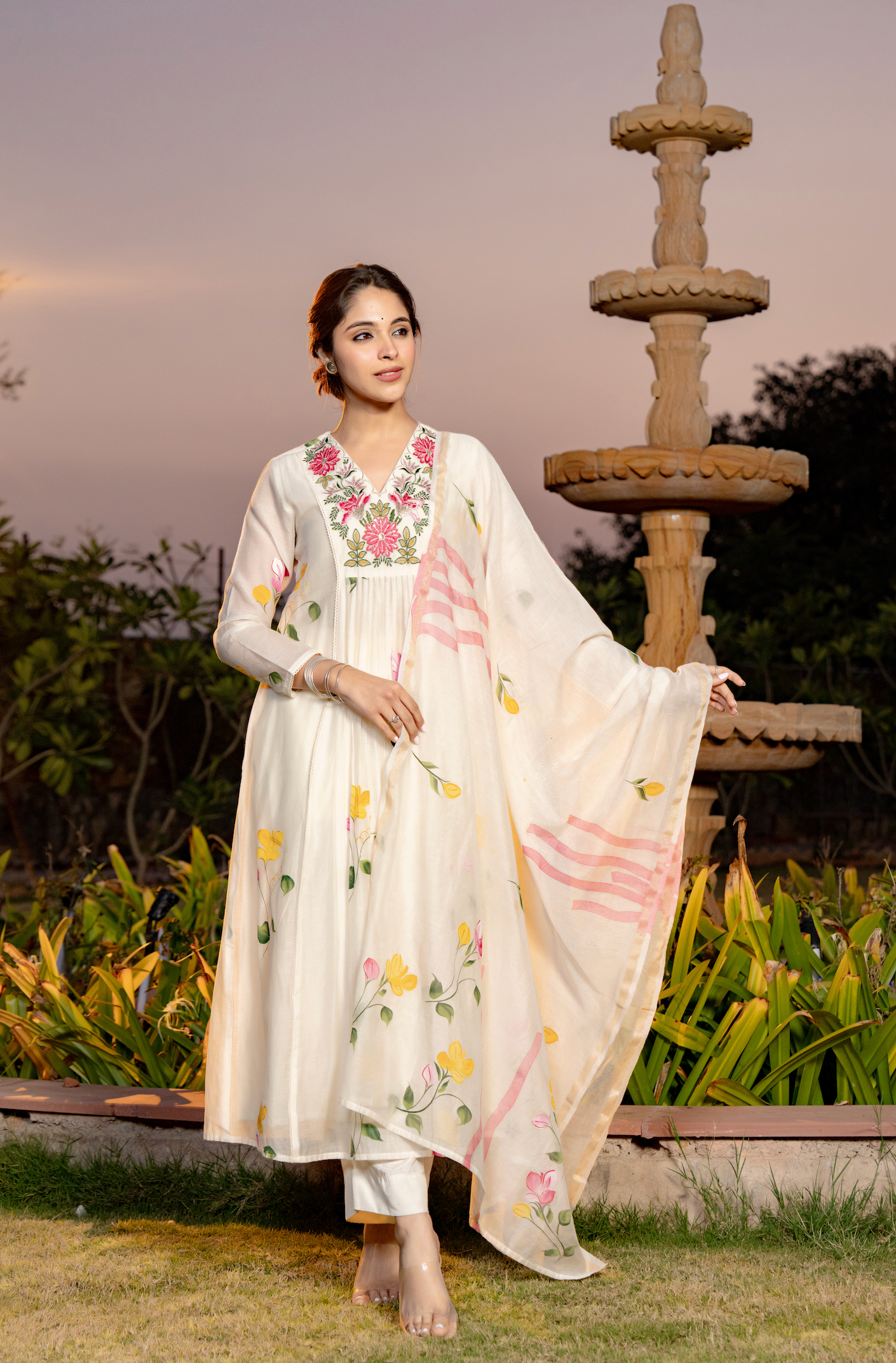 Ivory Floral Chanderi Suit Set