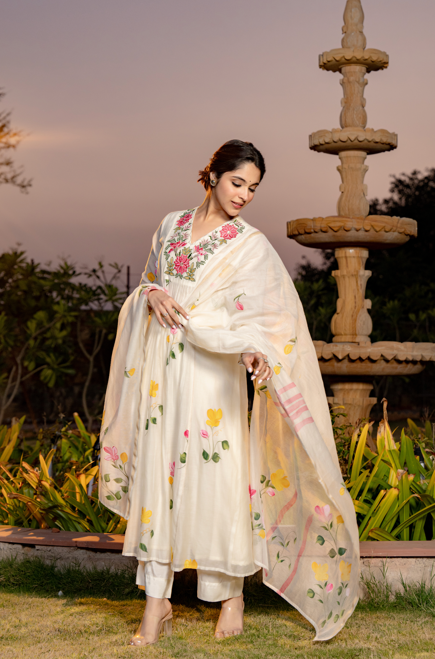 Ivory Floral Chanderi Suit Set