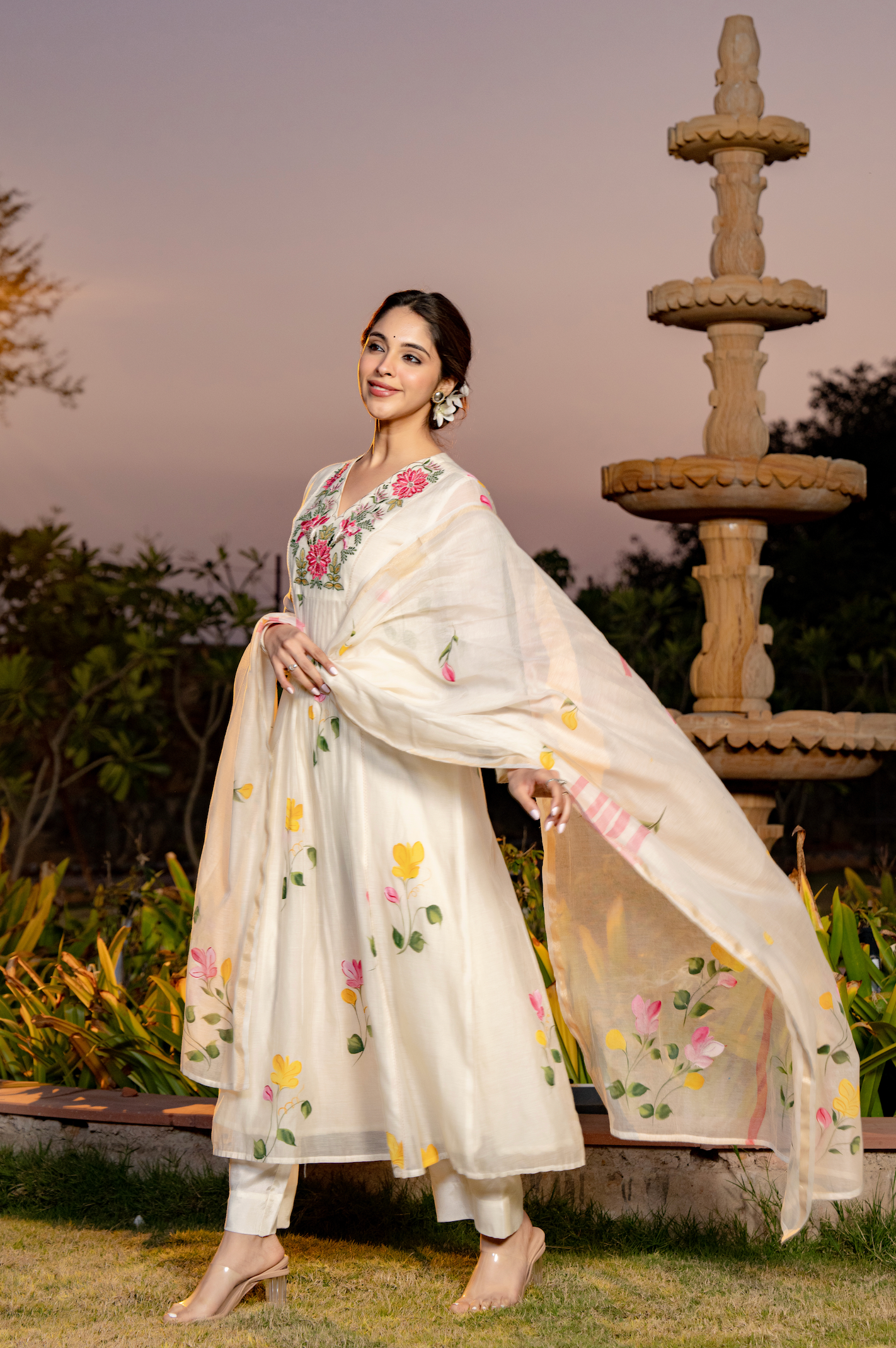Ivory Floral Chanderi Suit Set