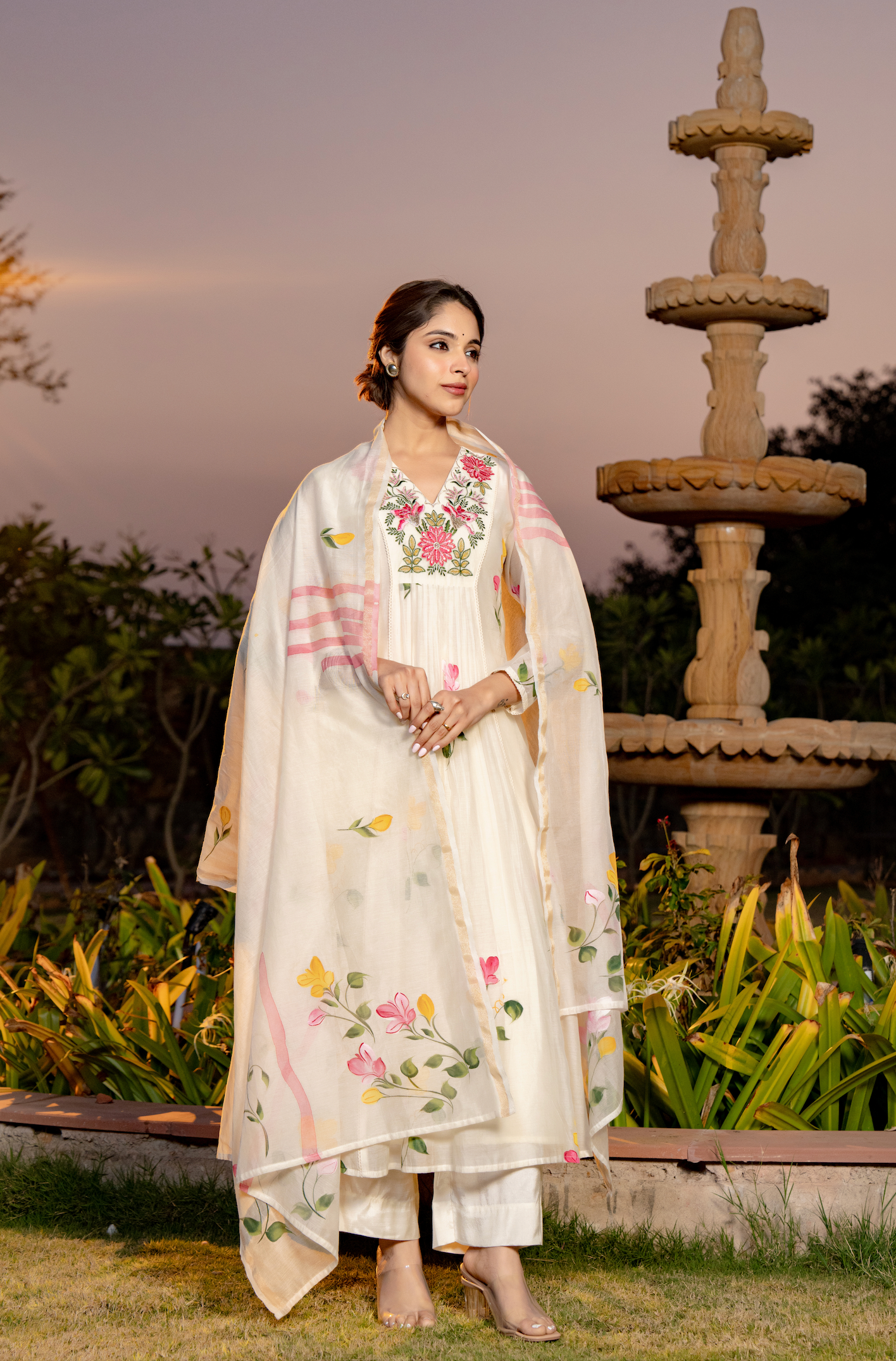 Ivory Floral Chanderi Suit Set
