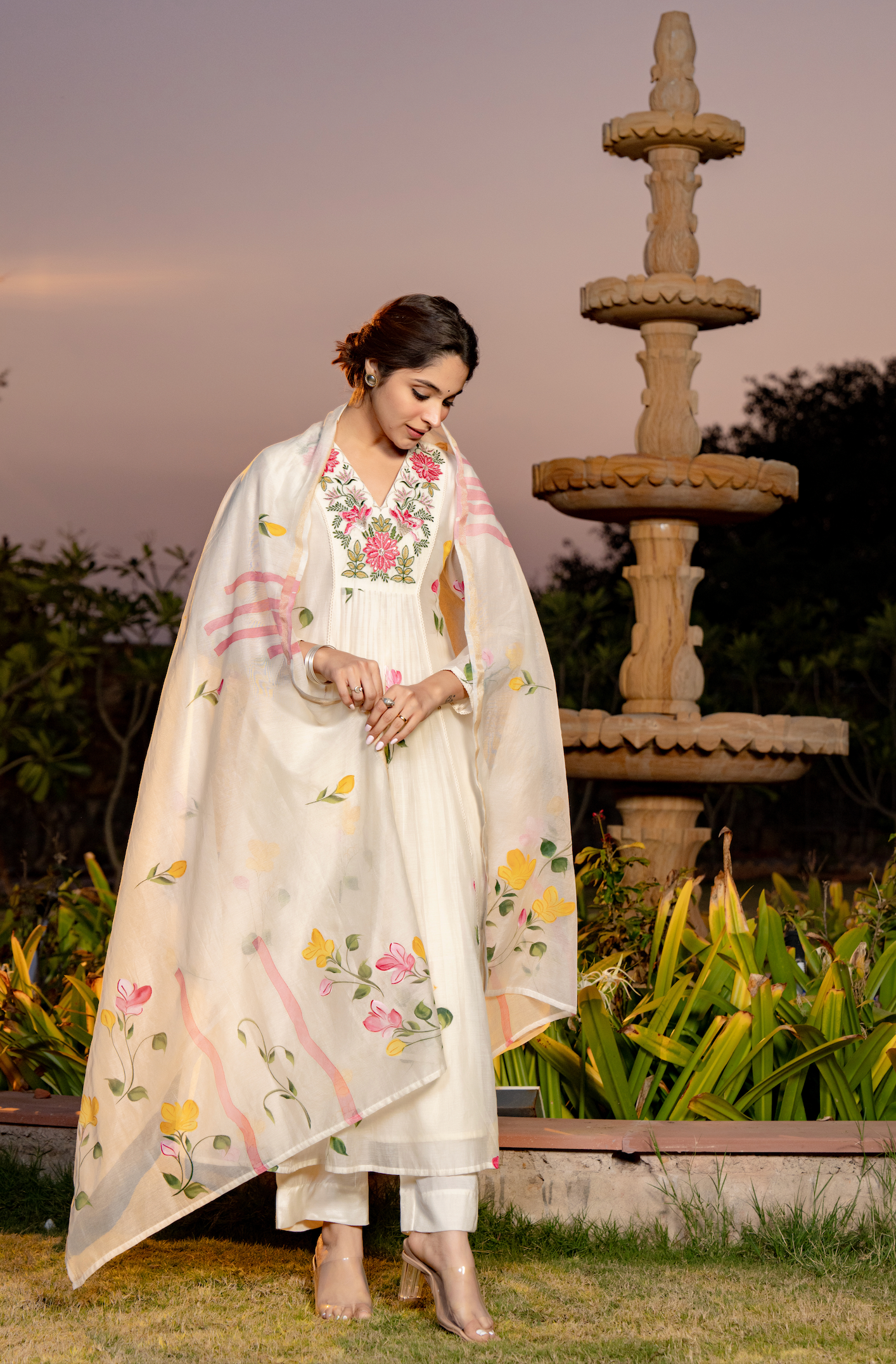 Ivory Floral Chanderi Suit Set