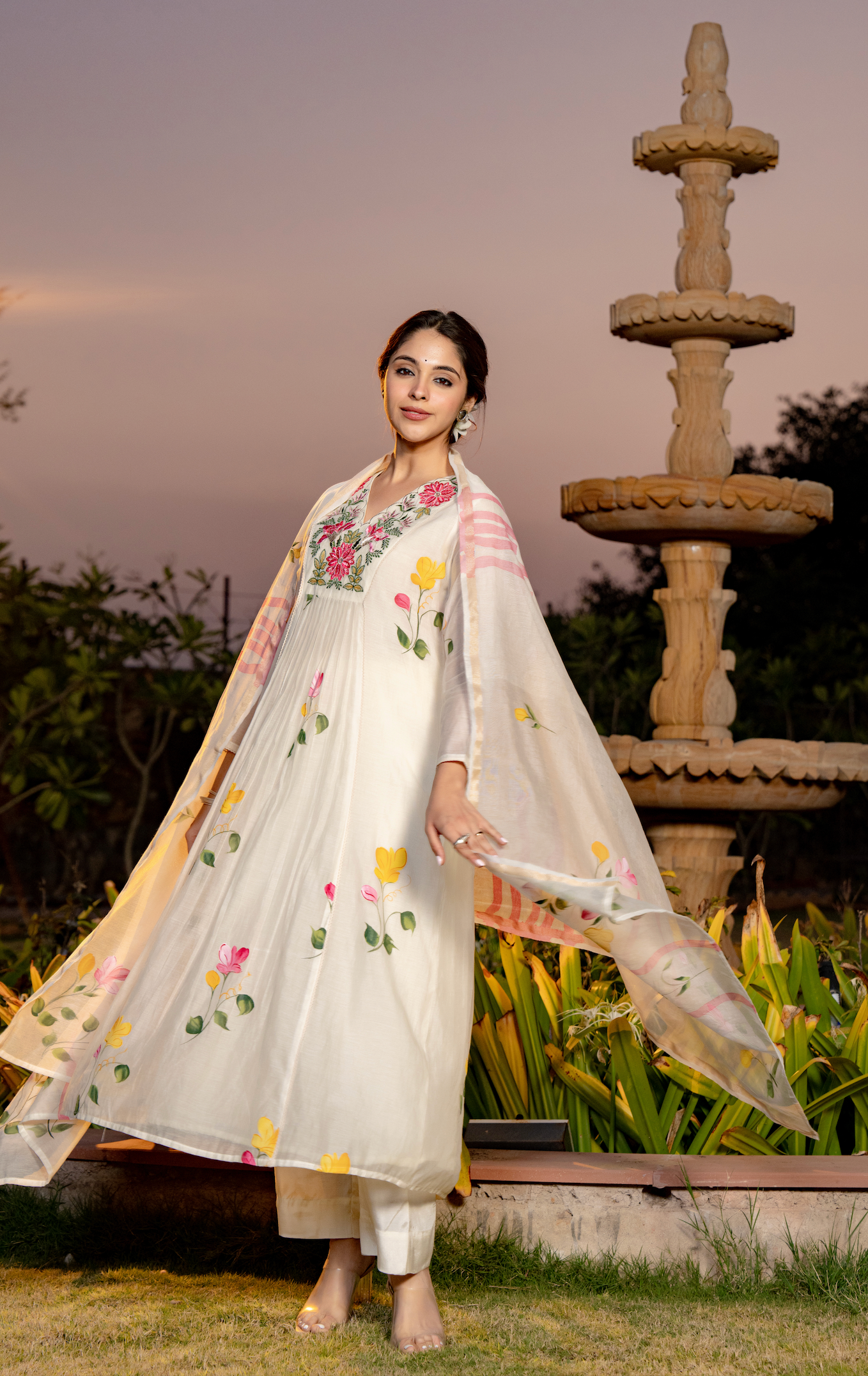 Ivory Floral Chanderi Suit Set