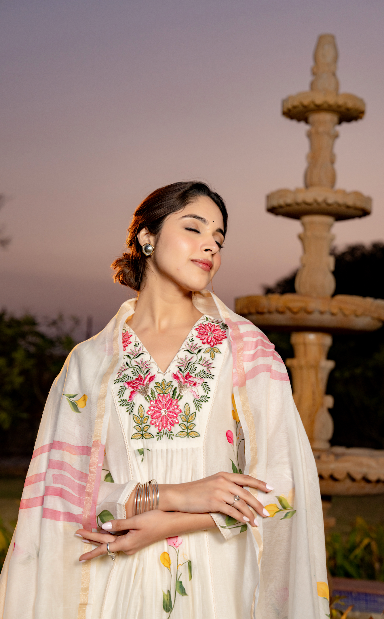 Ivory Floral Chanderi Suit Set