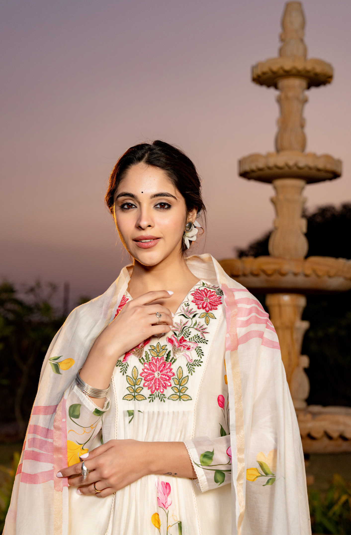 Ivory Floral Chanderi Suit Set