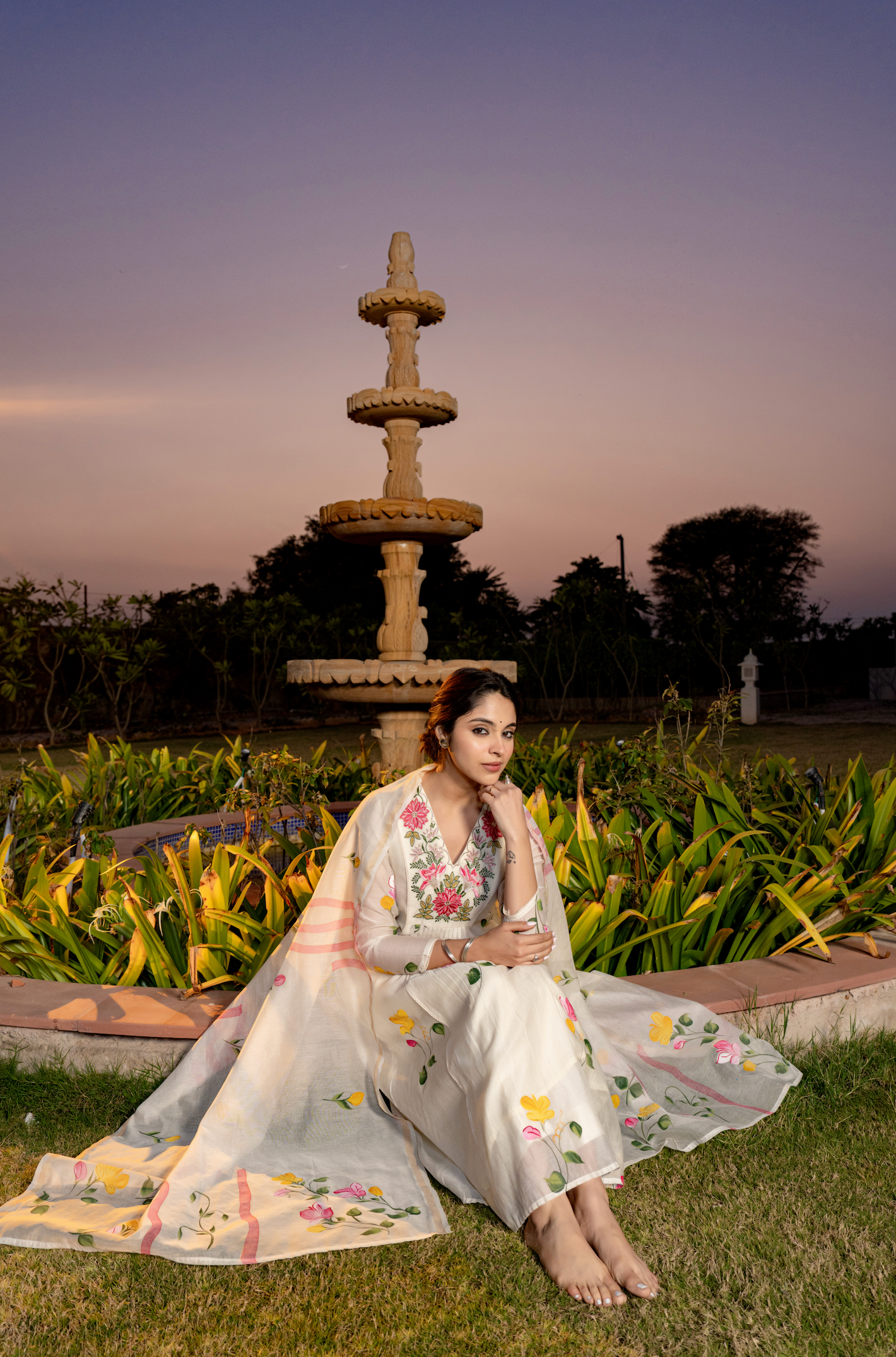 Ivory Floral Chanderi Suit Set