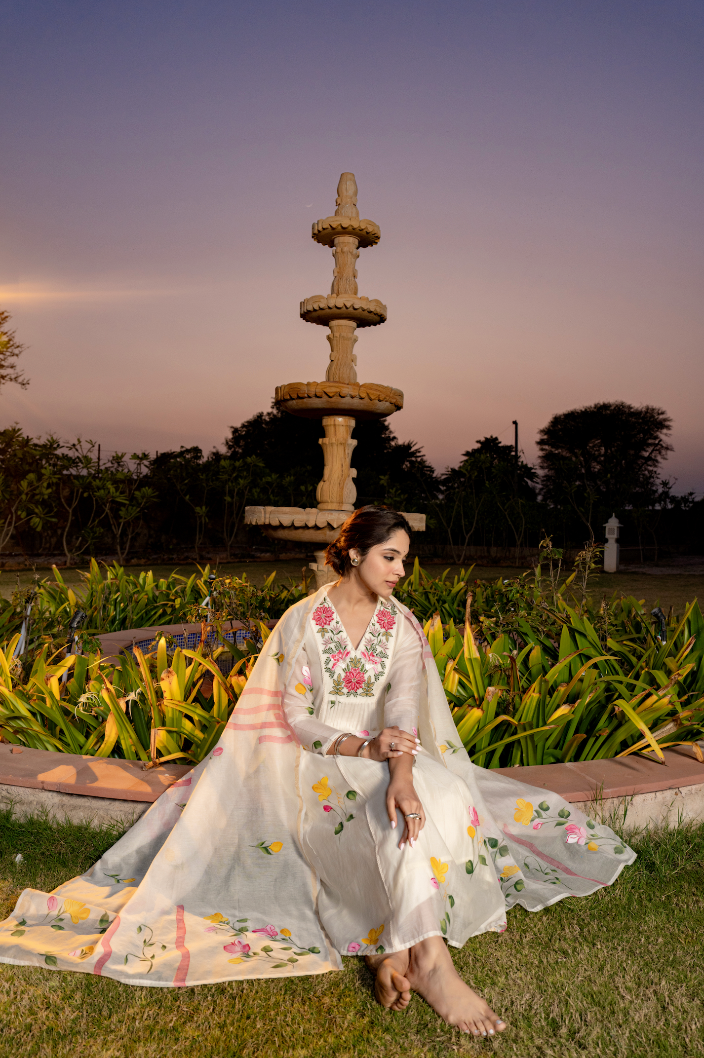 Ivory Floral Chanderi Suit Set