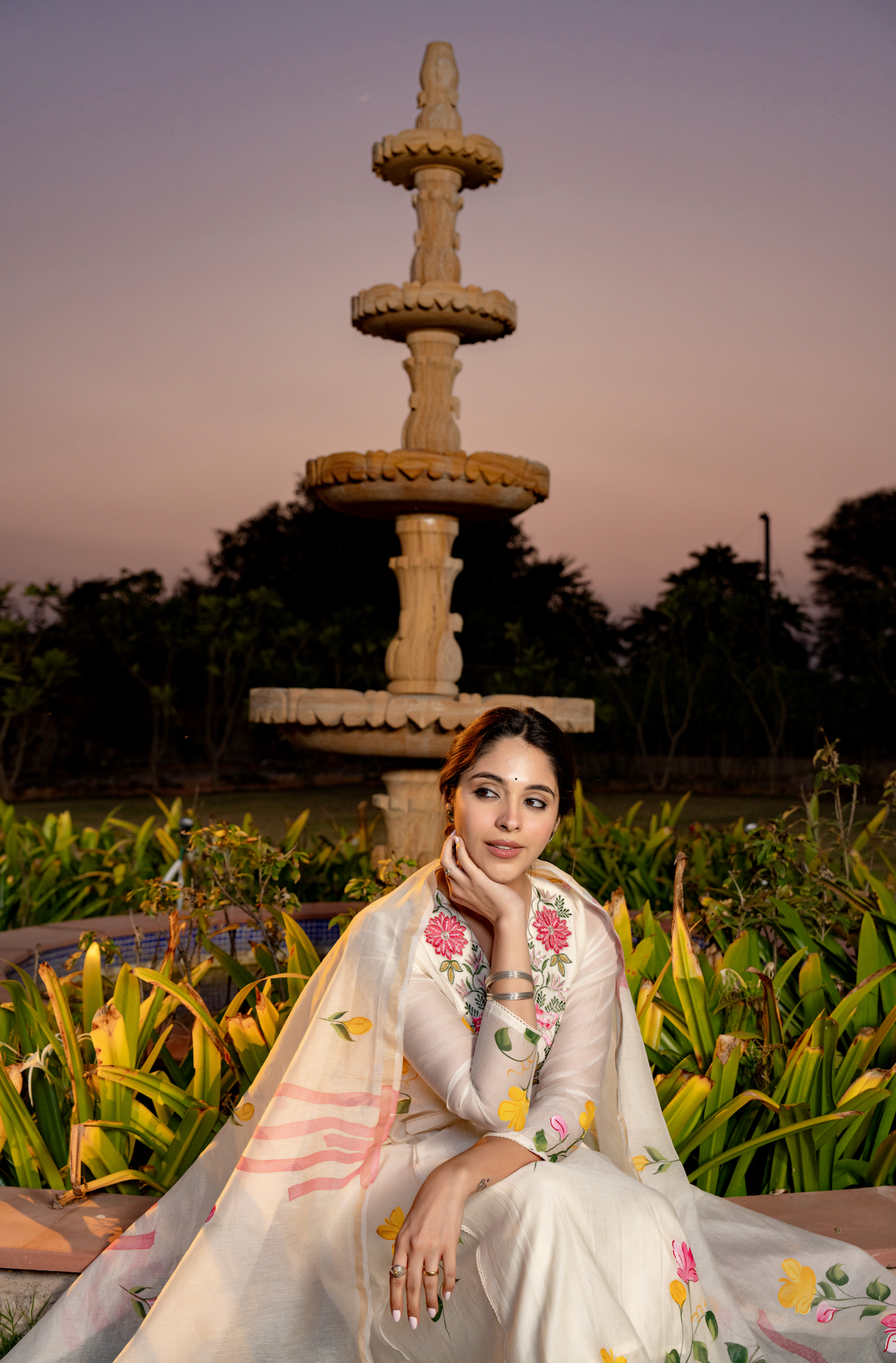 Ivory Floral Chanderi Suit Set