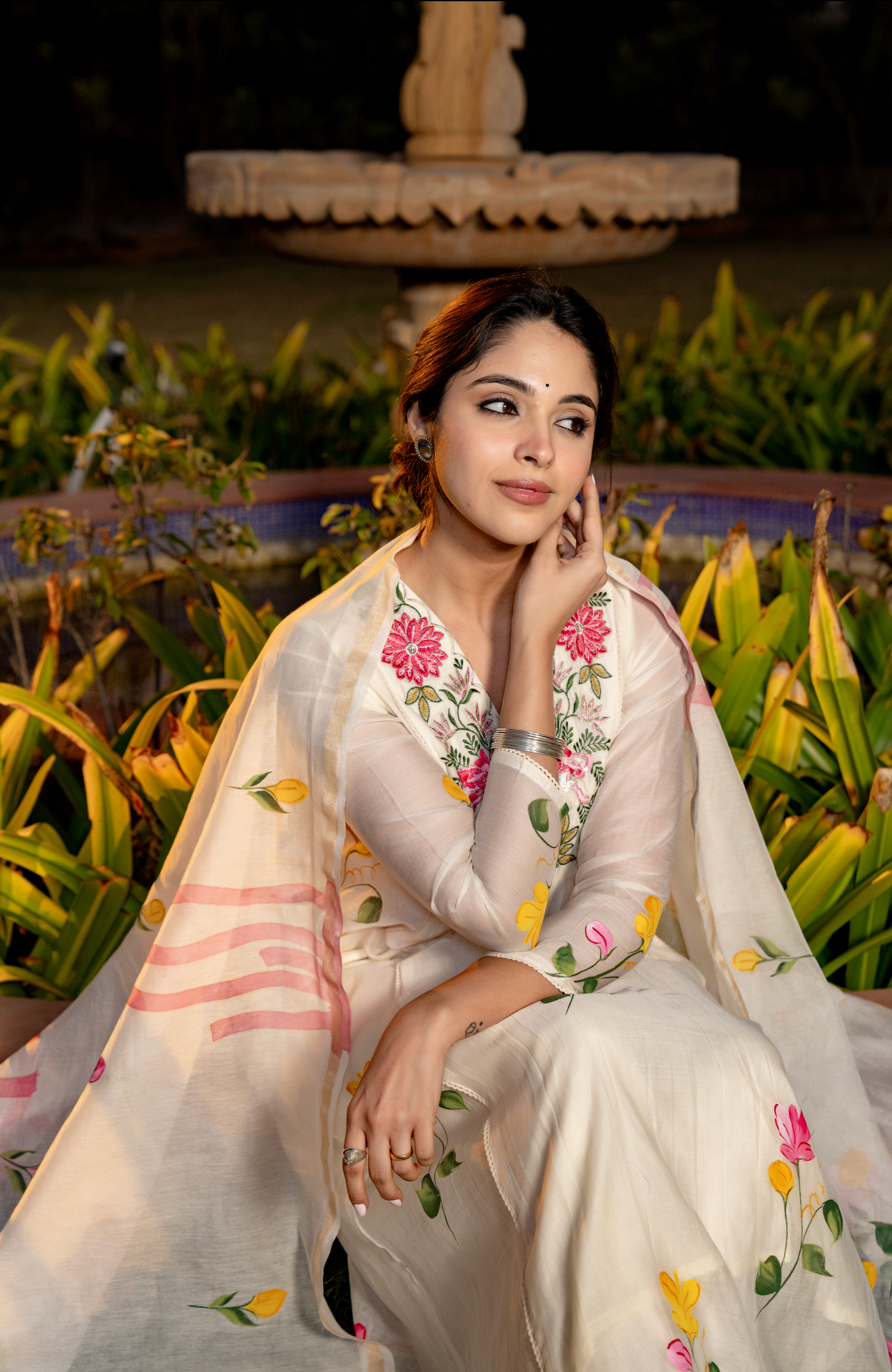 Ivory Floral Chanderi Suit Set