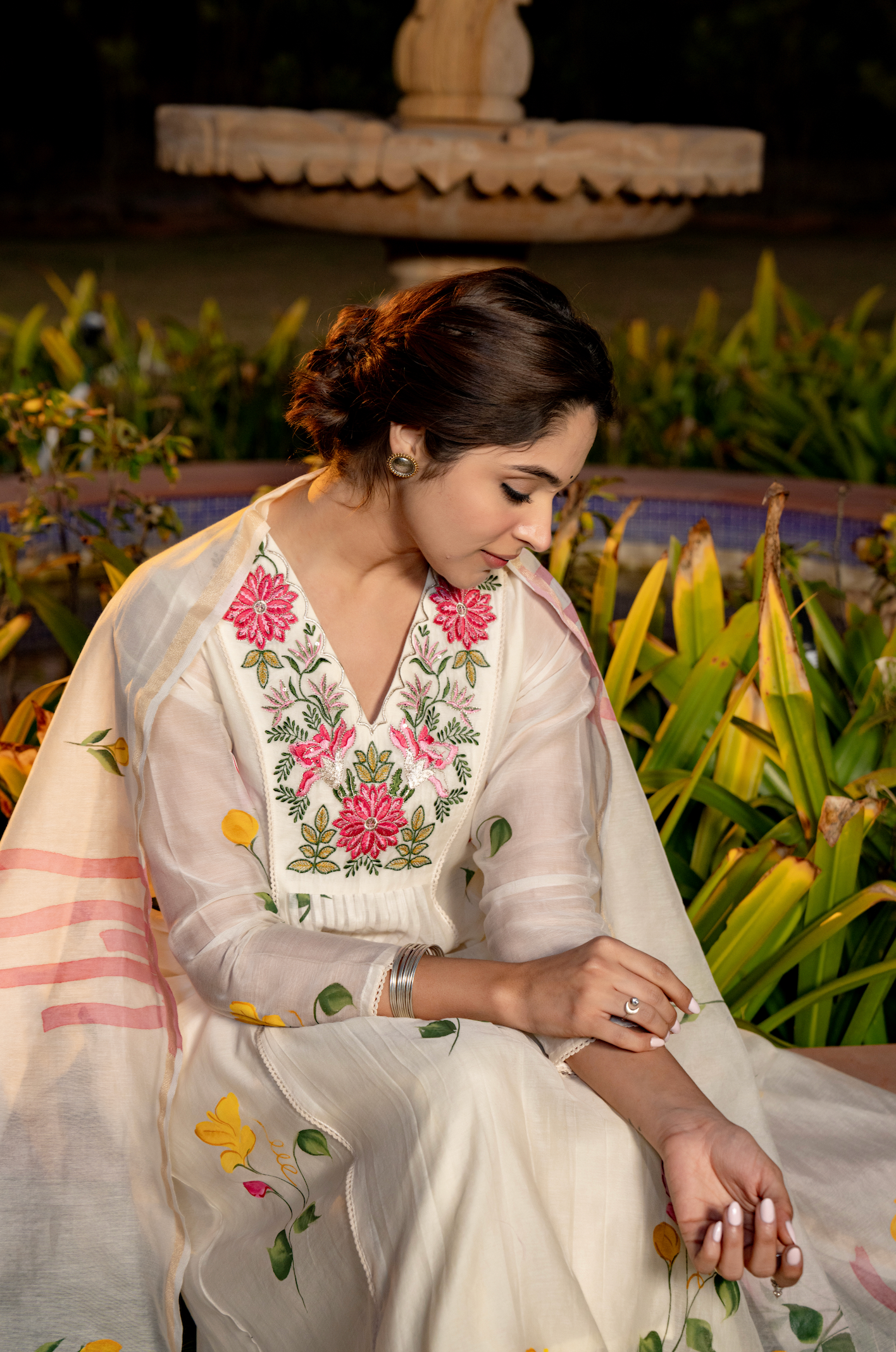 Ivory Floral Chanderi Suit Set