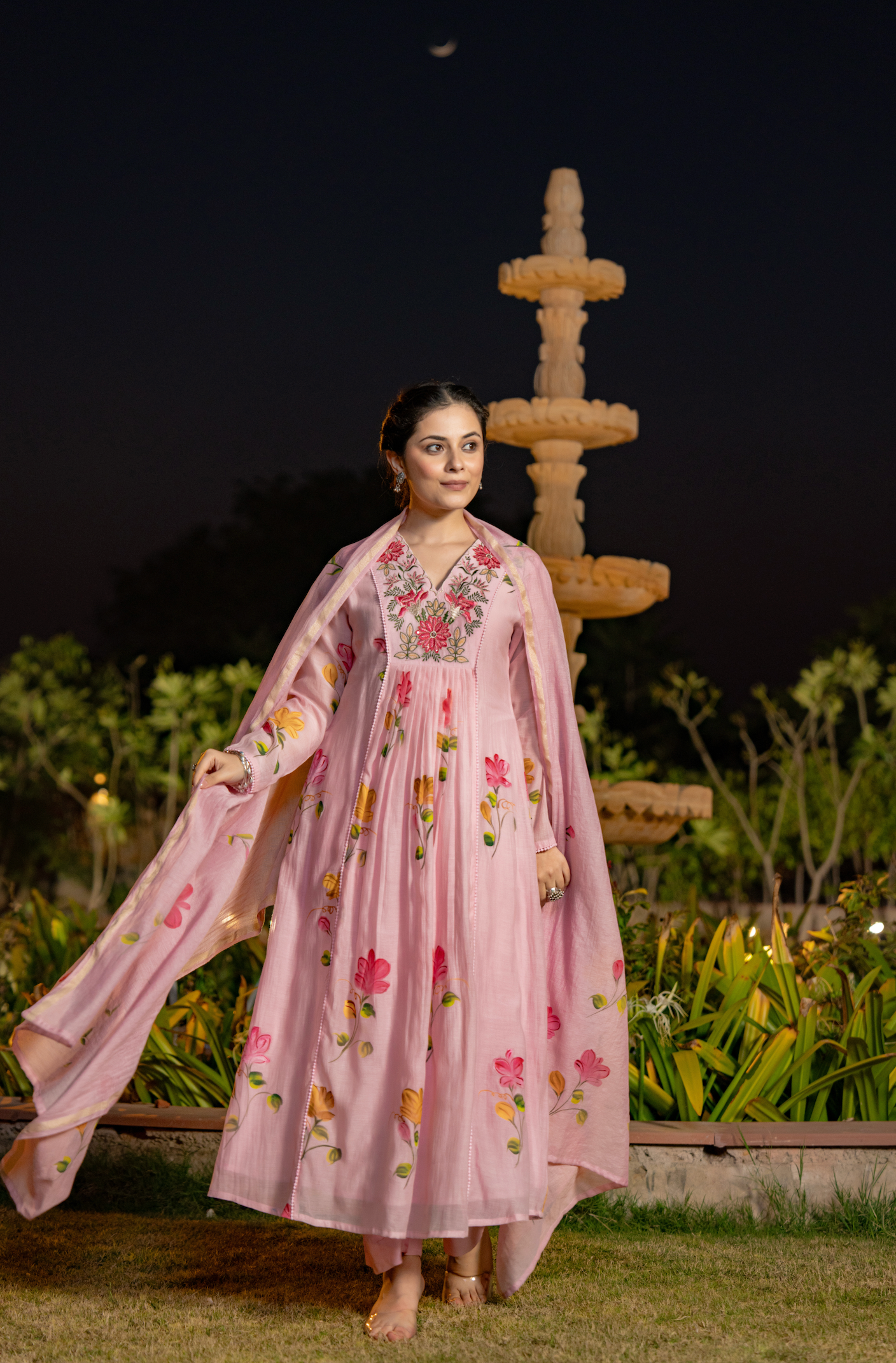 Rose Floral Chanderi Suit Set