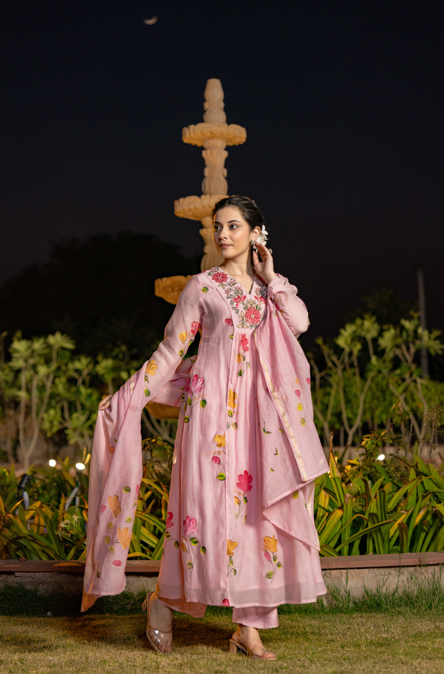 Rose Floral Chanderi Suit Set