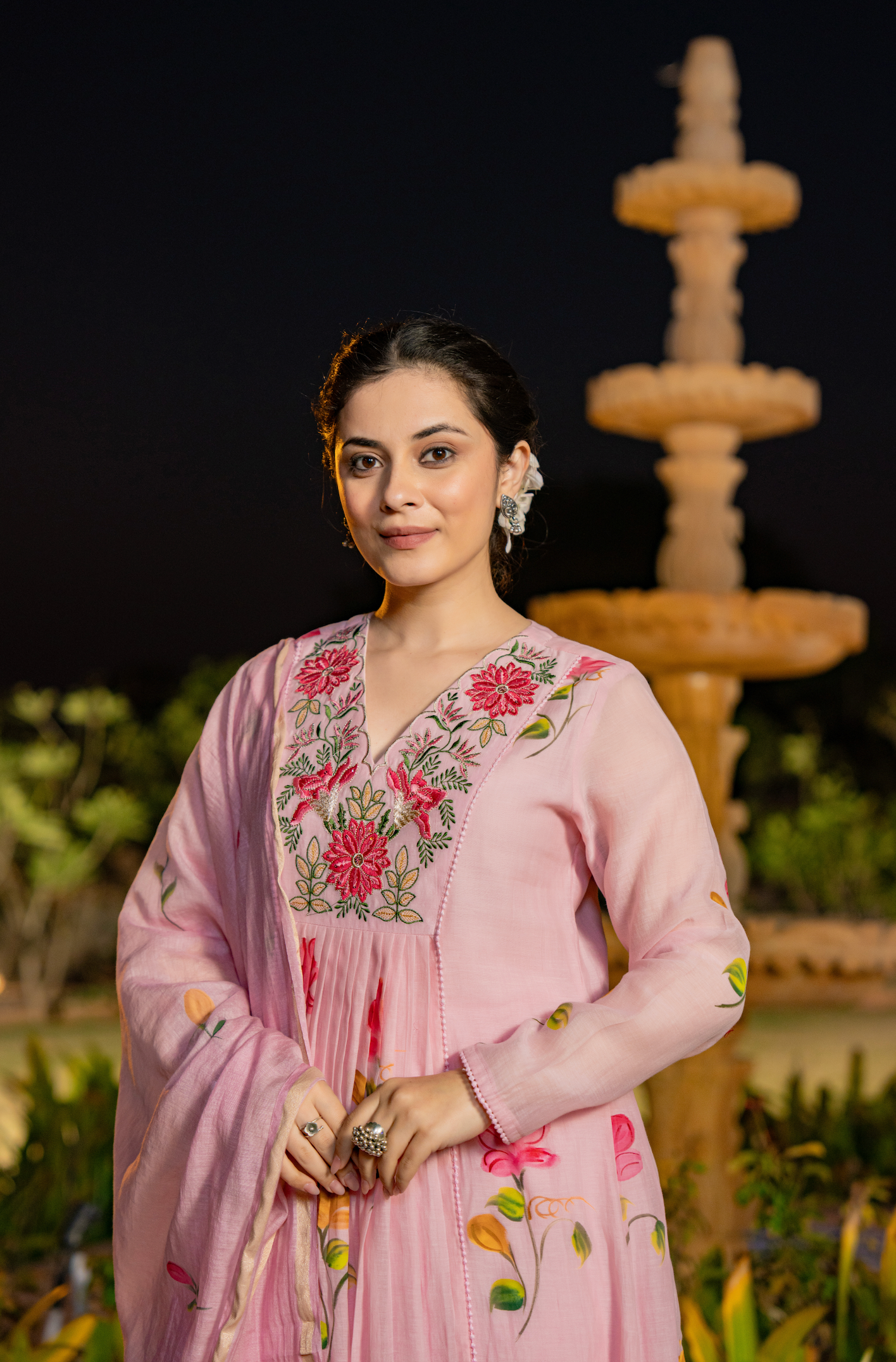 Rose Floral Chanderi Suit Set