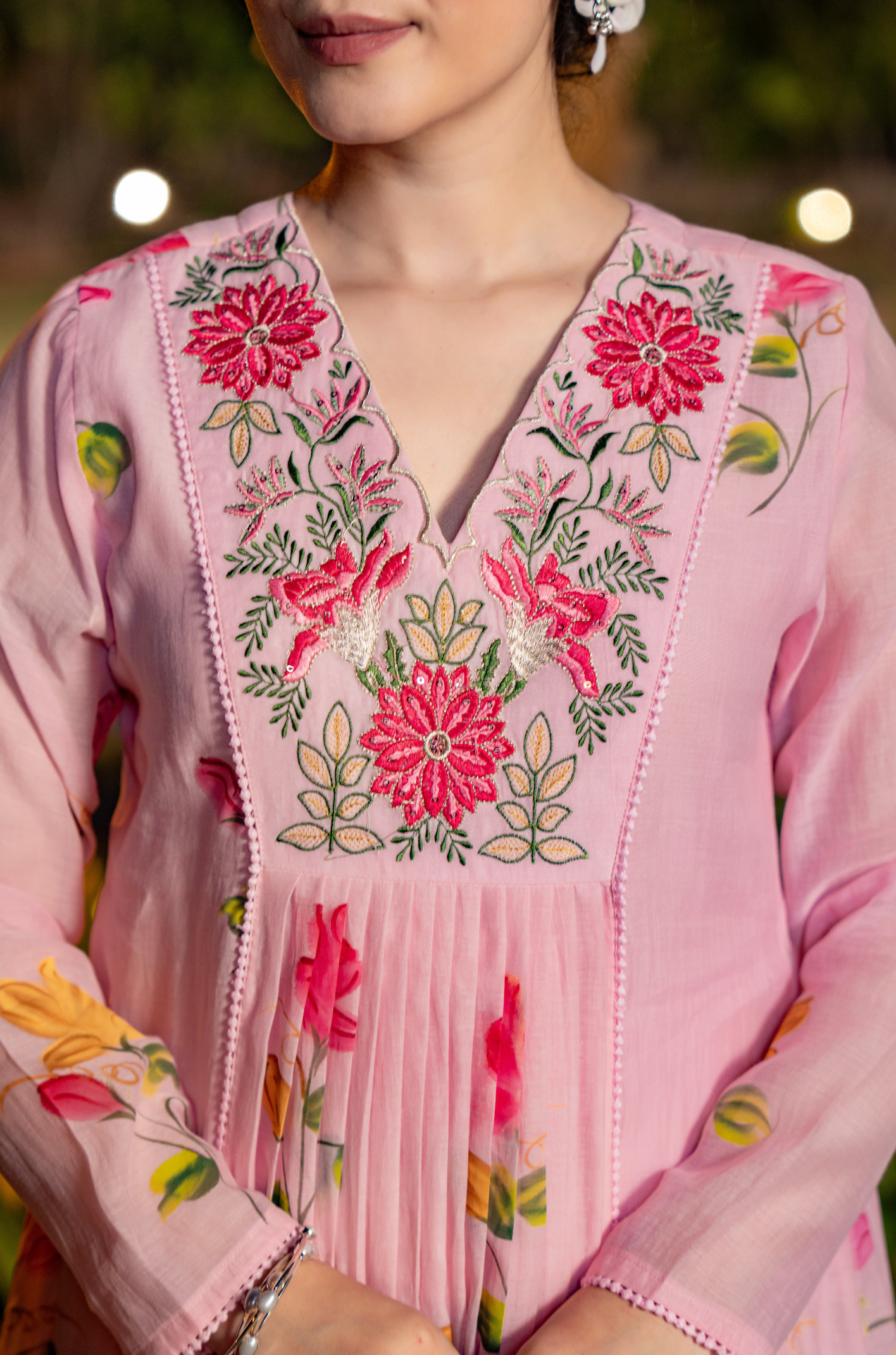 Rose Floral Chanderi Suit Set