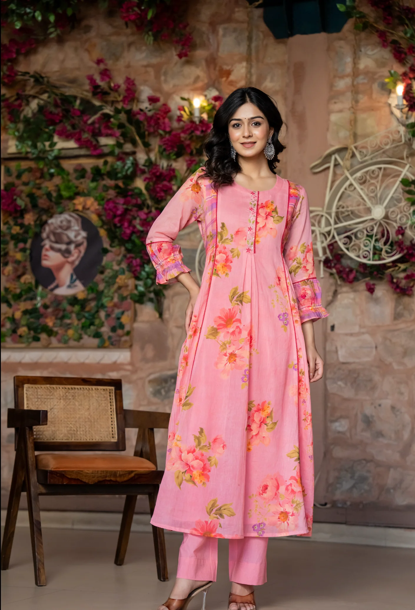 Pink Floral Printed Mul Cotton Suit Set- Summer Special