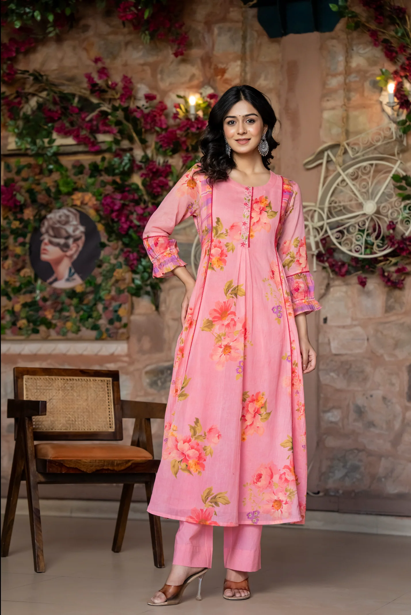Pink Floral Printed Mul Cotton Suit Set- Summer Special