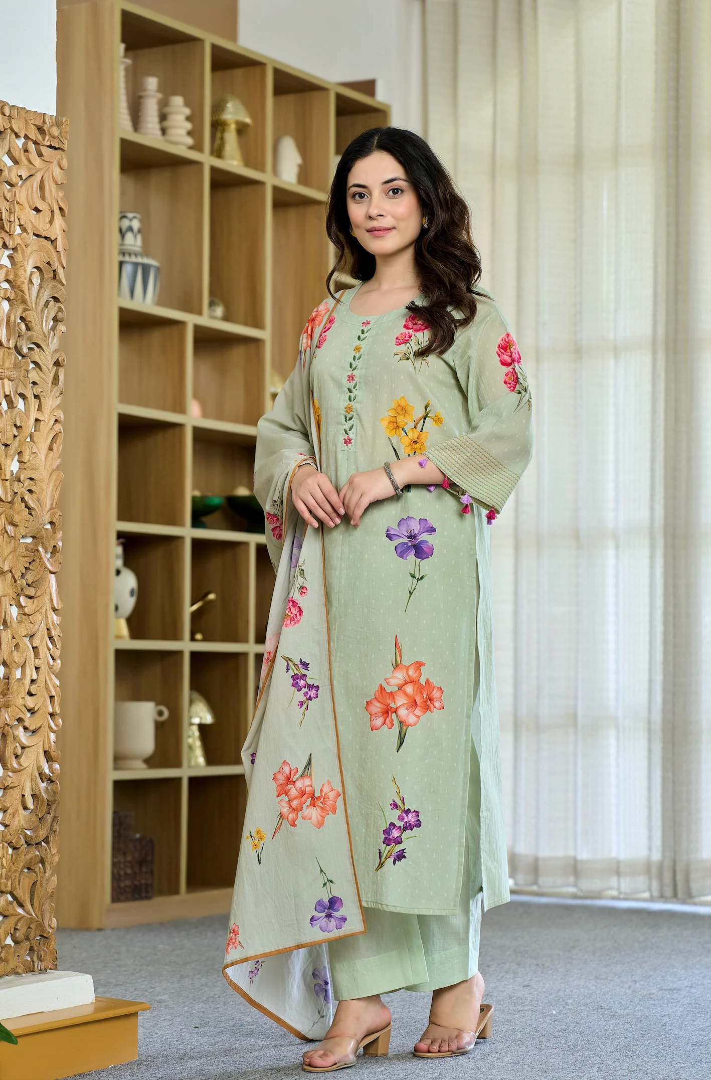 Cotton Mint Floral Kurti Suit Set