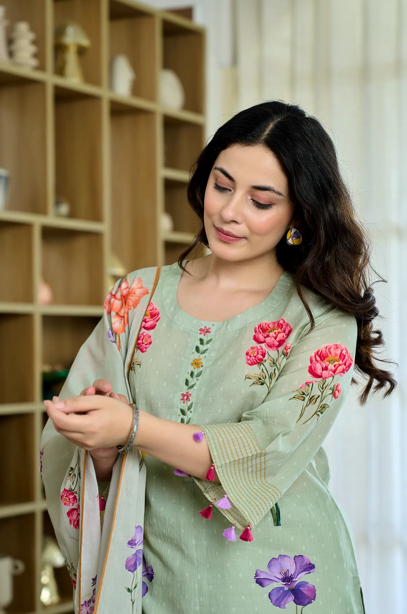 Cotton Mint Floral Kurti Suit Set