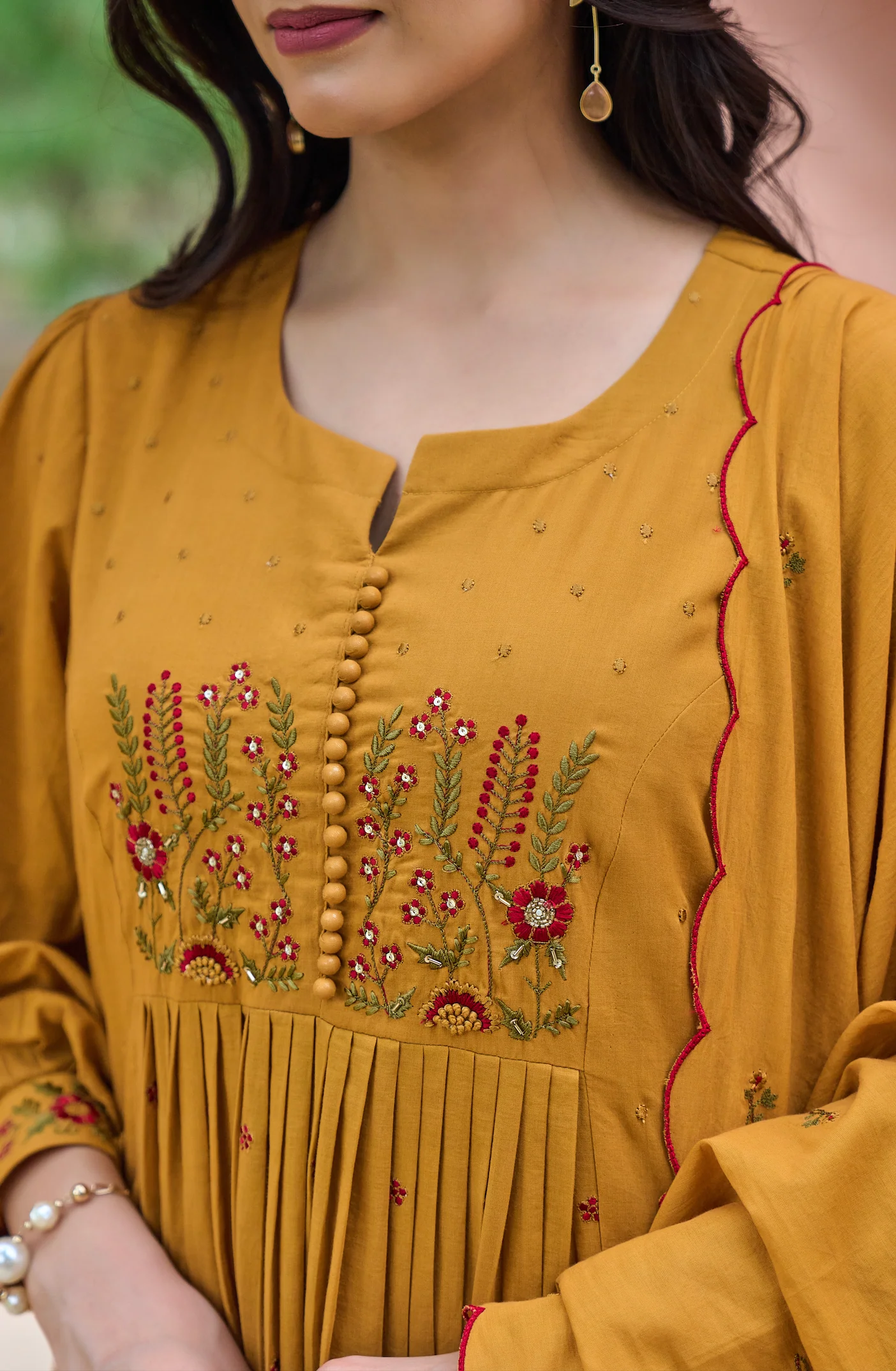 Mustard MulMul Embroidered Suit Set