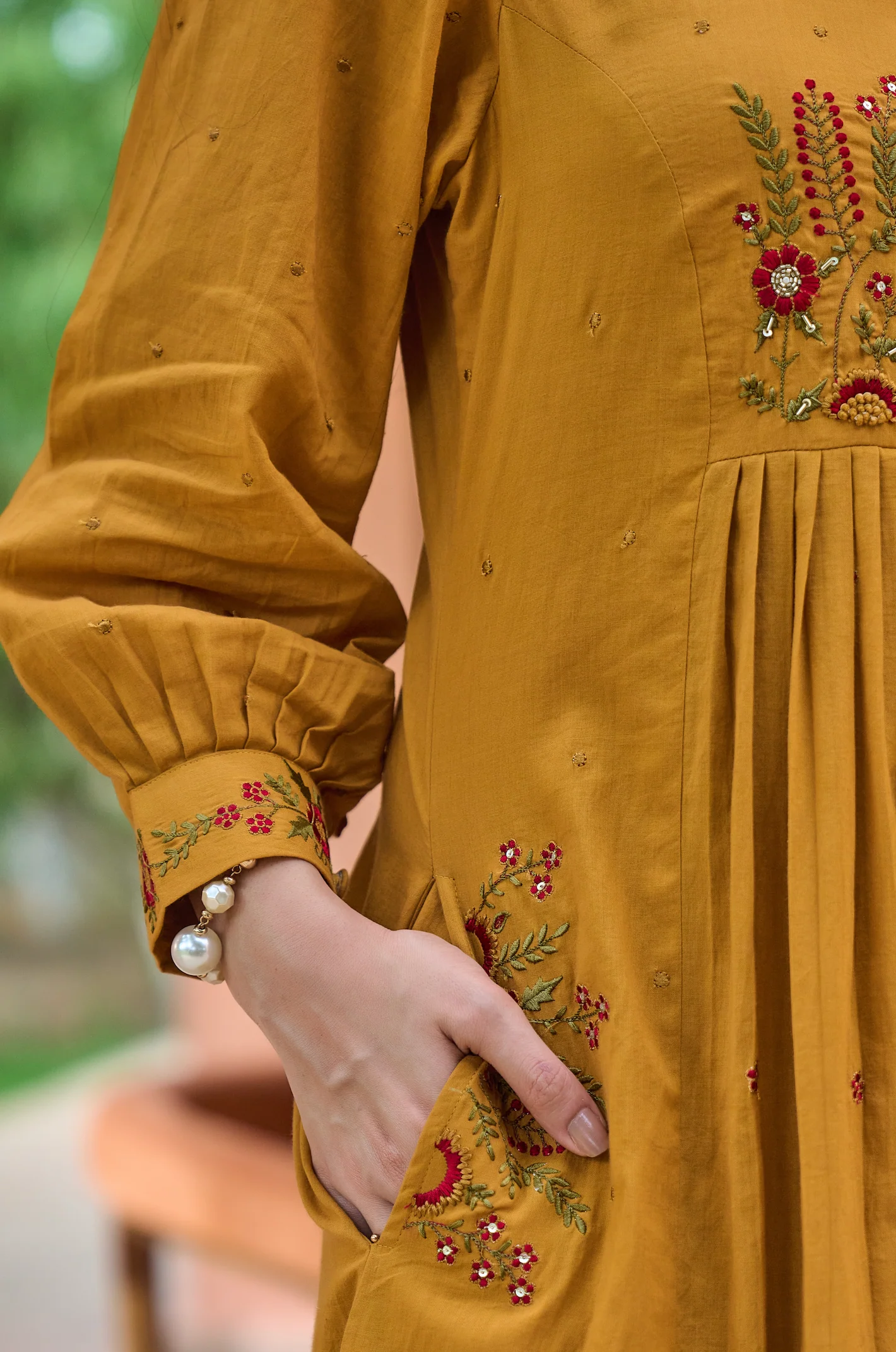 Mustard MulMul Embroidered Suit Set