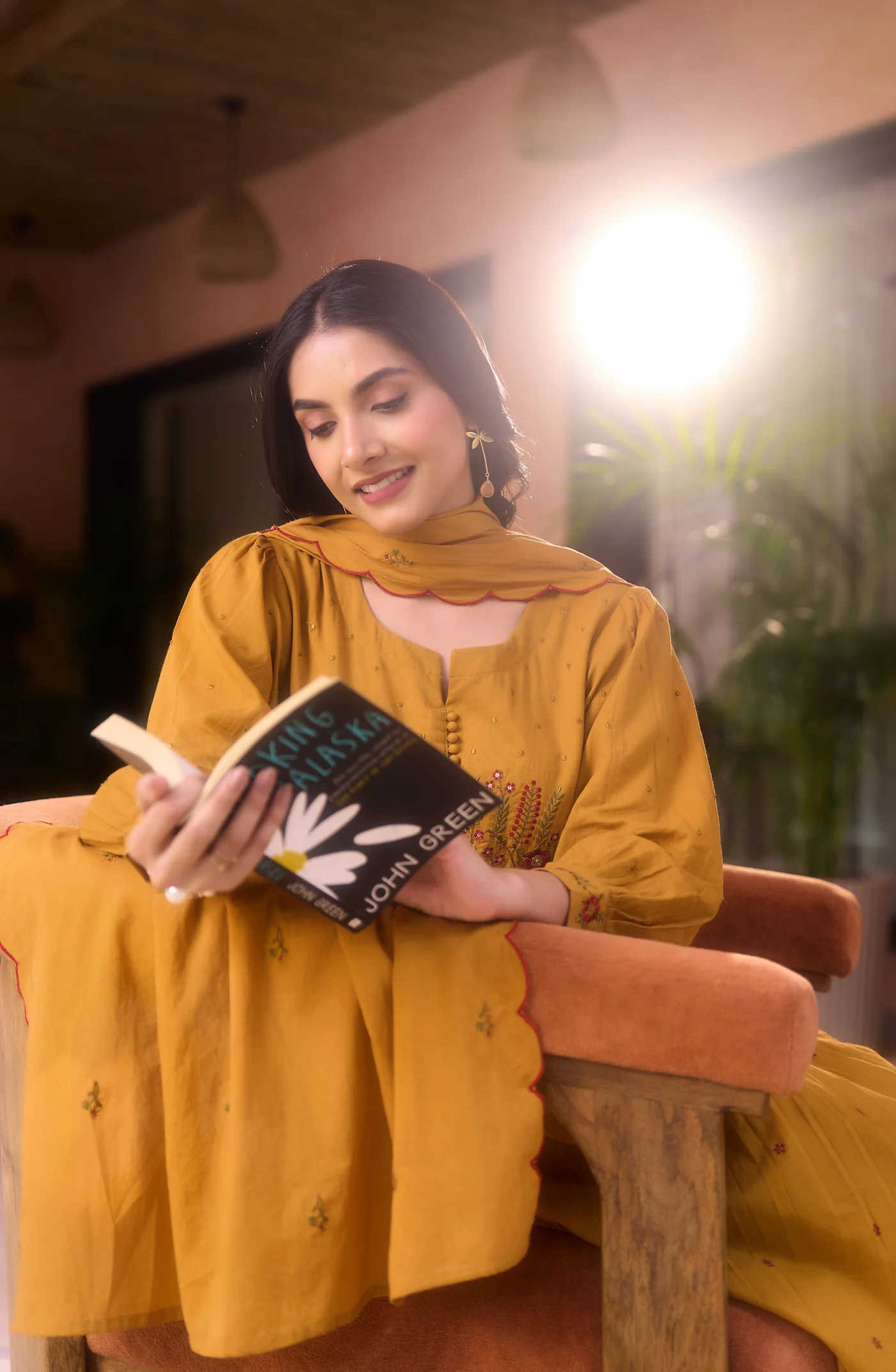 Mustard MulMul Embroidered Suit Set