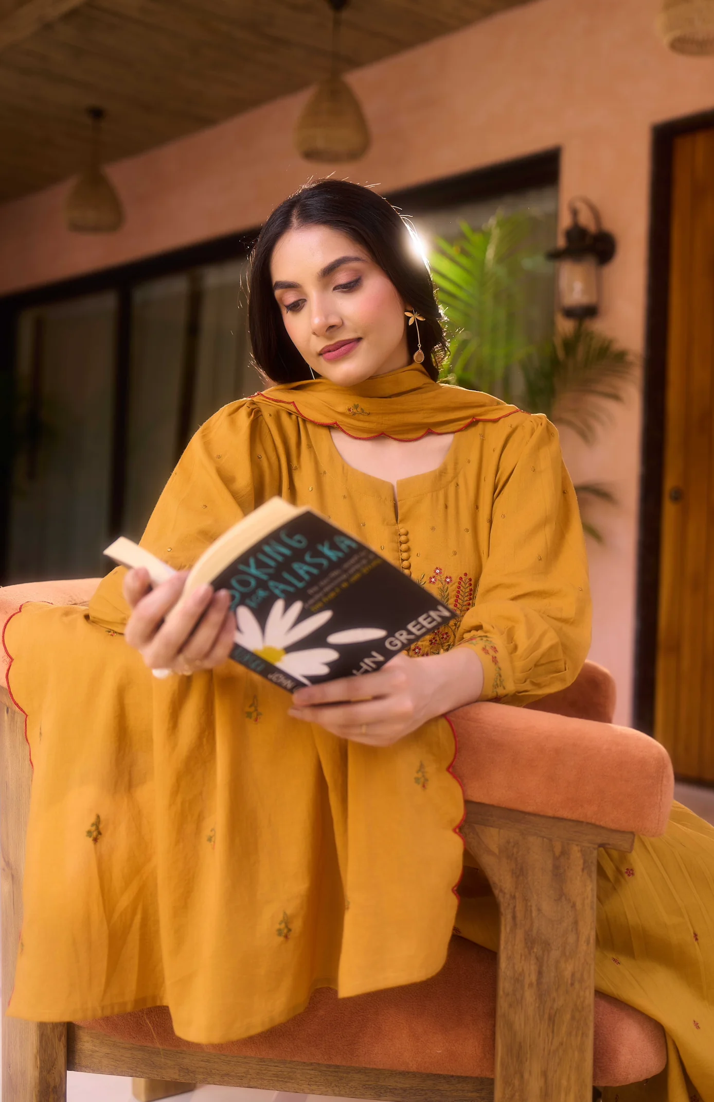 Mustard MulMul Embroidered Suit Set